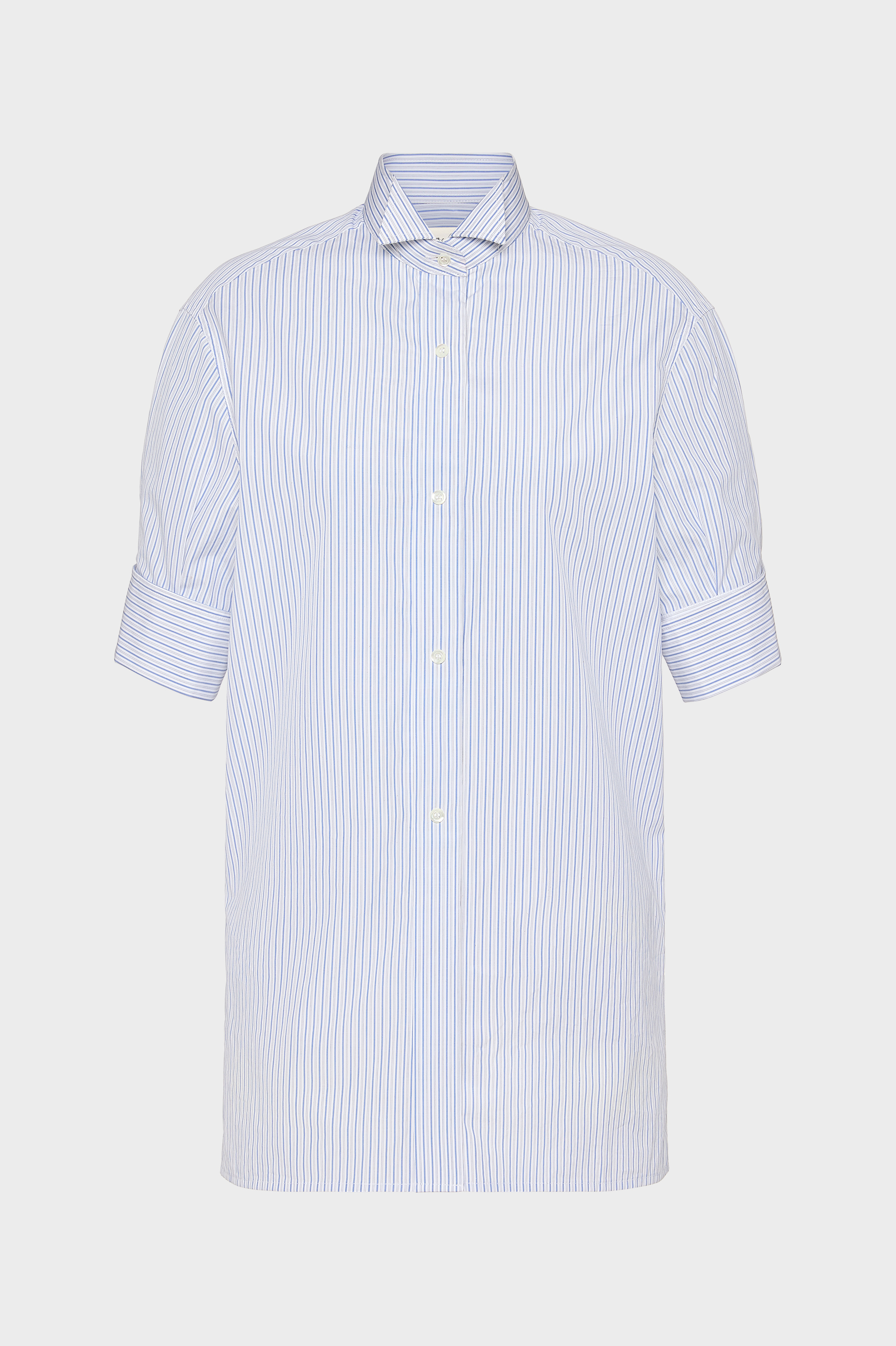 White and light blue Striped Cotton Short-Sleeve Shirt | Maison