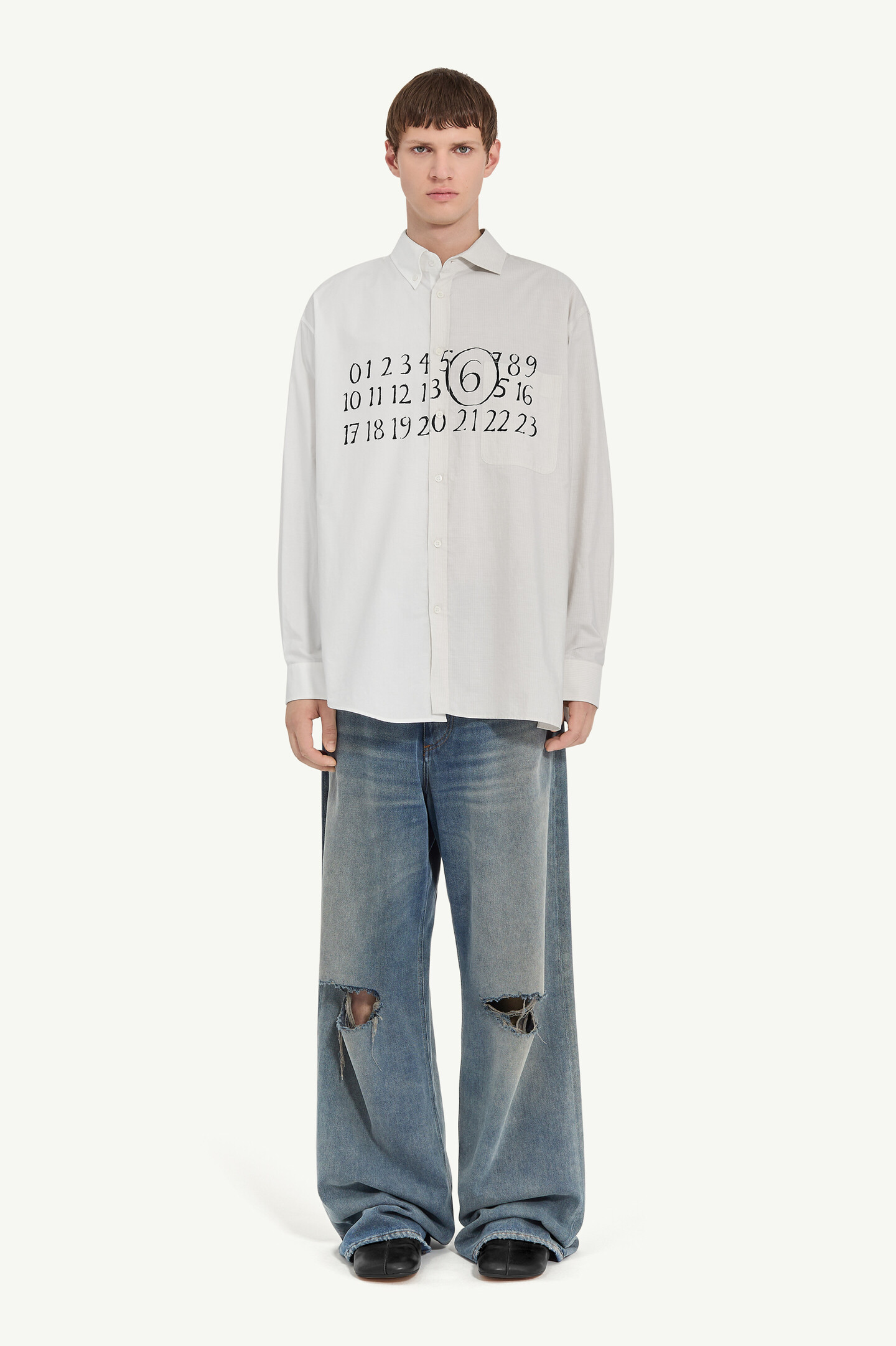 White Numeric asymmetric shirt | MM6 Official