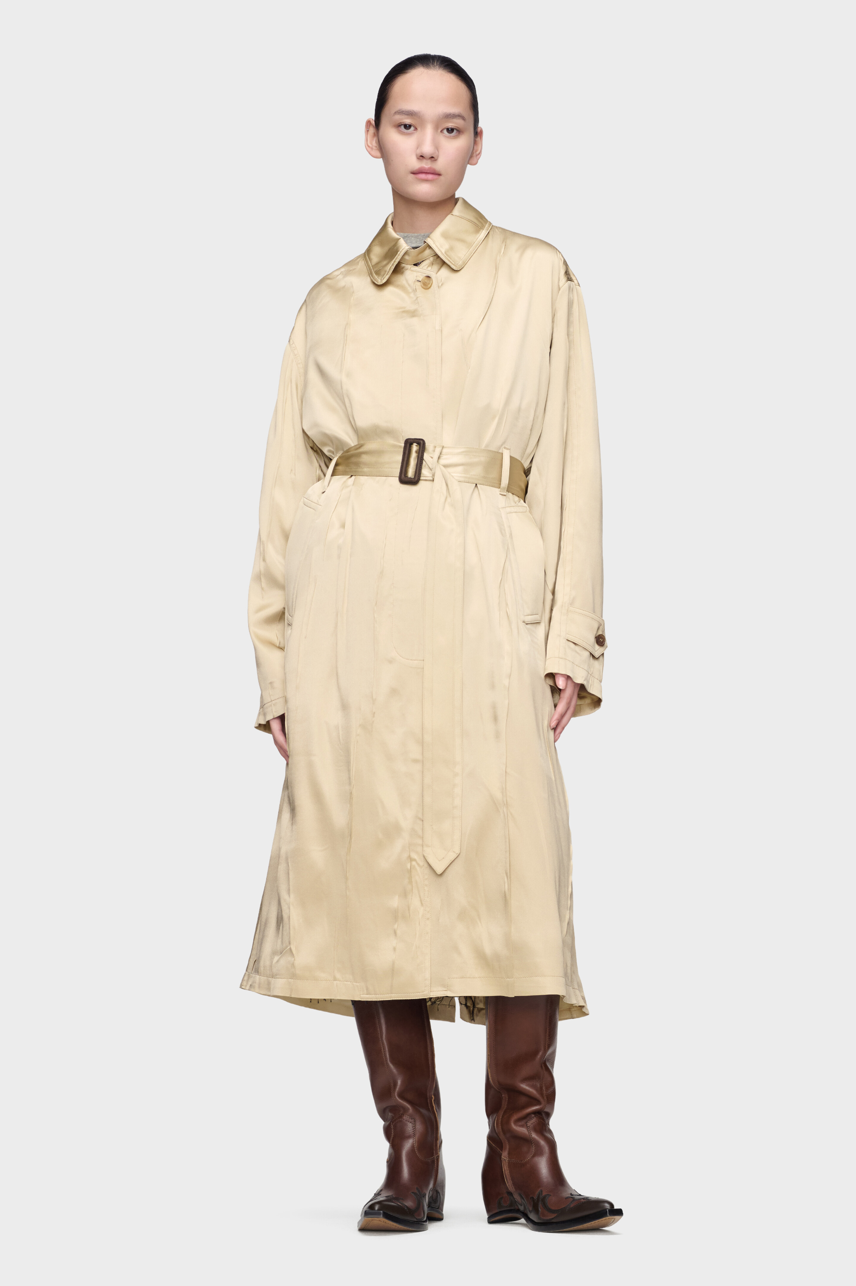 CREASED SATIN TRENCH COAT