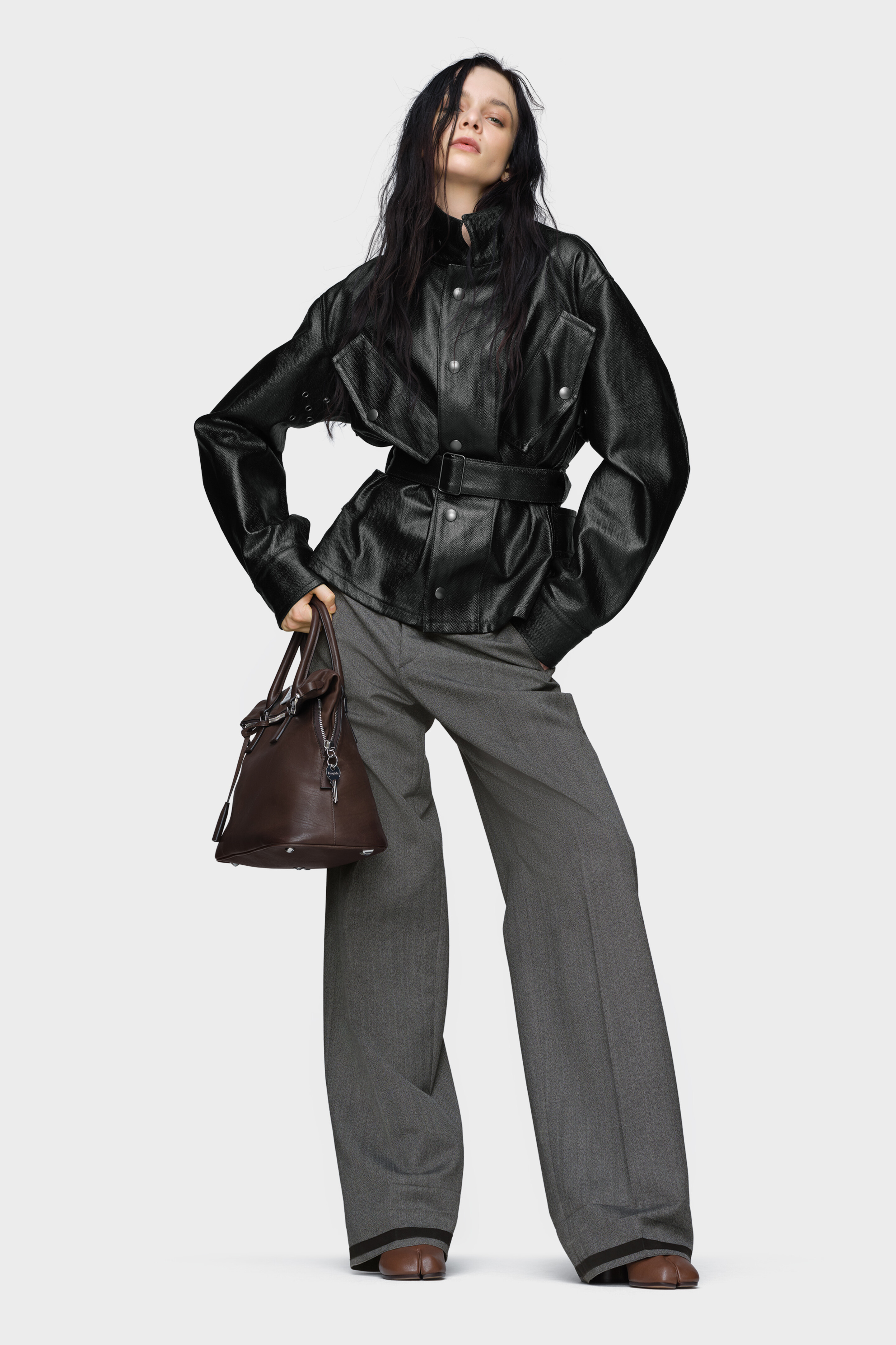 Women's Black Cotton Belted Jacket | Maison Margiela