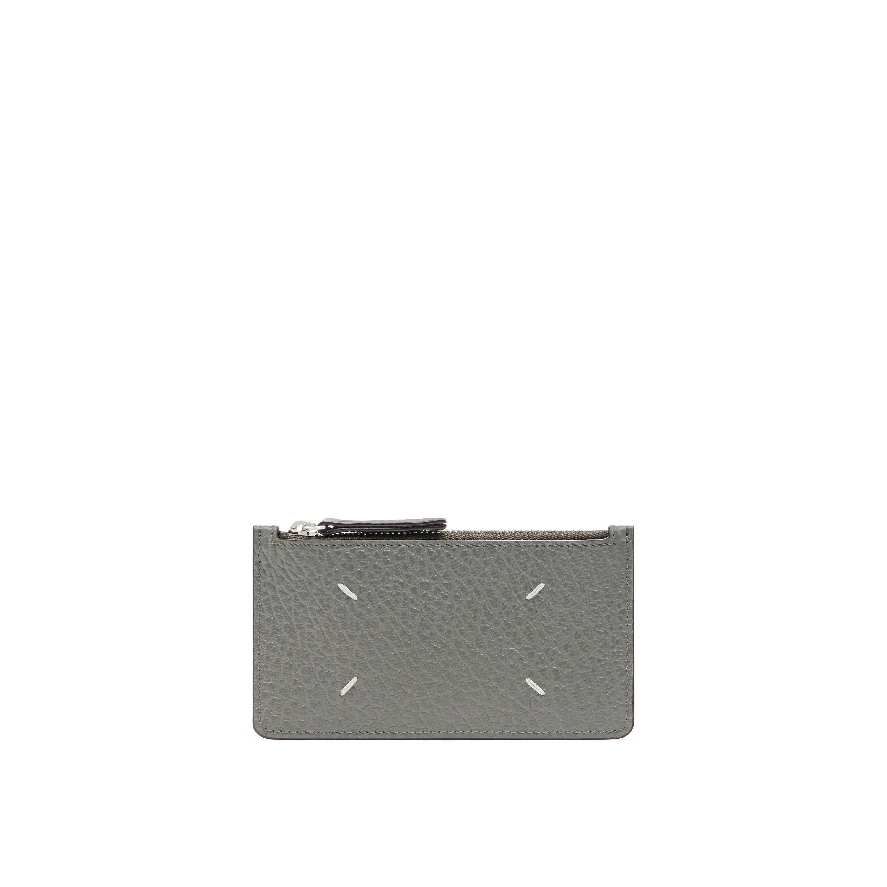 Gray 100% Leather Four Stitches Cardholder Wallet