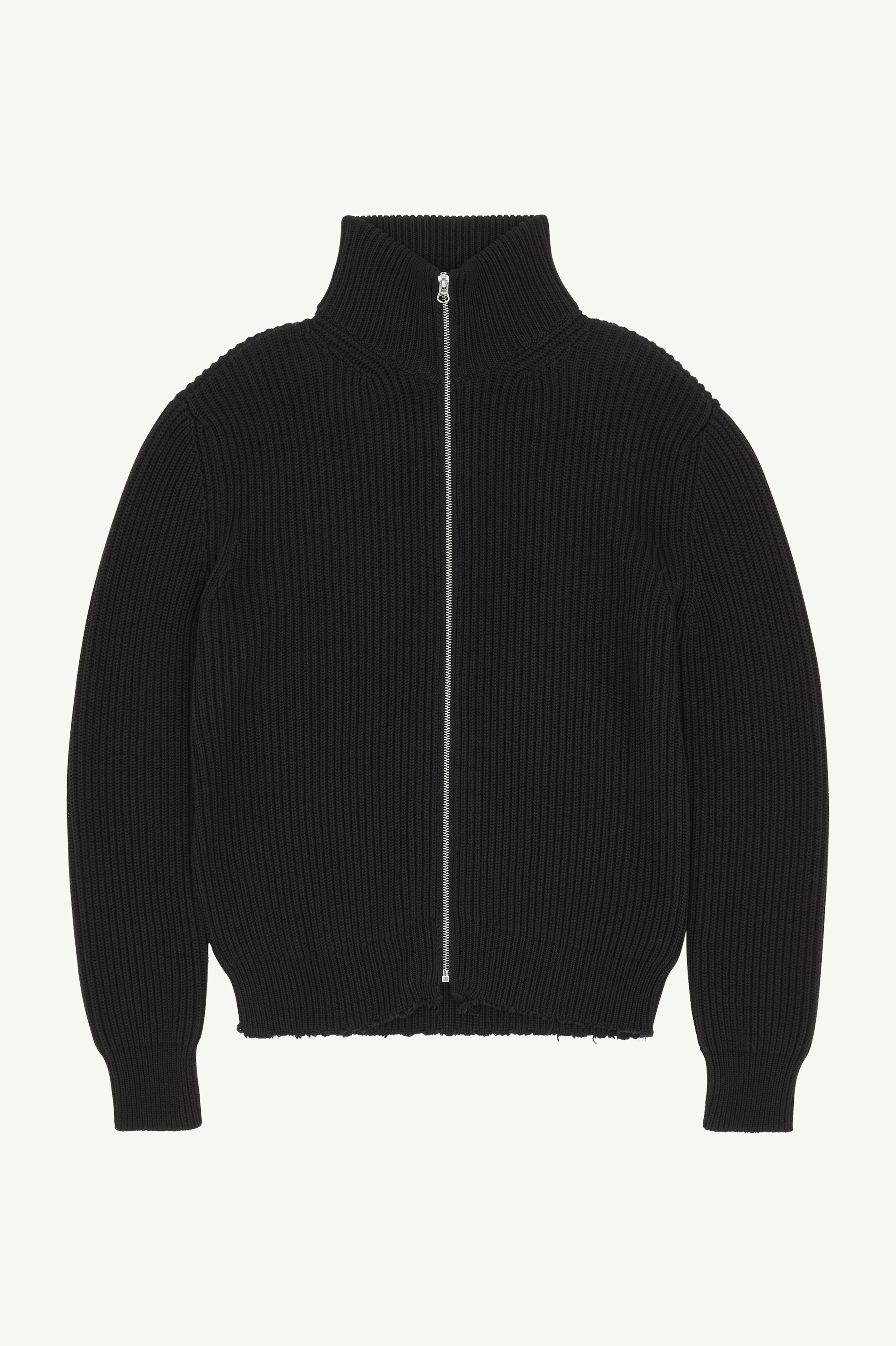 MM6 Maison Margiela 黒いリブ編みジッパー付きジャンパー Black Ribbed Sportsjacket Streamlined fit | Maison Margiela