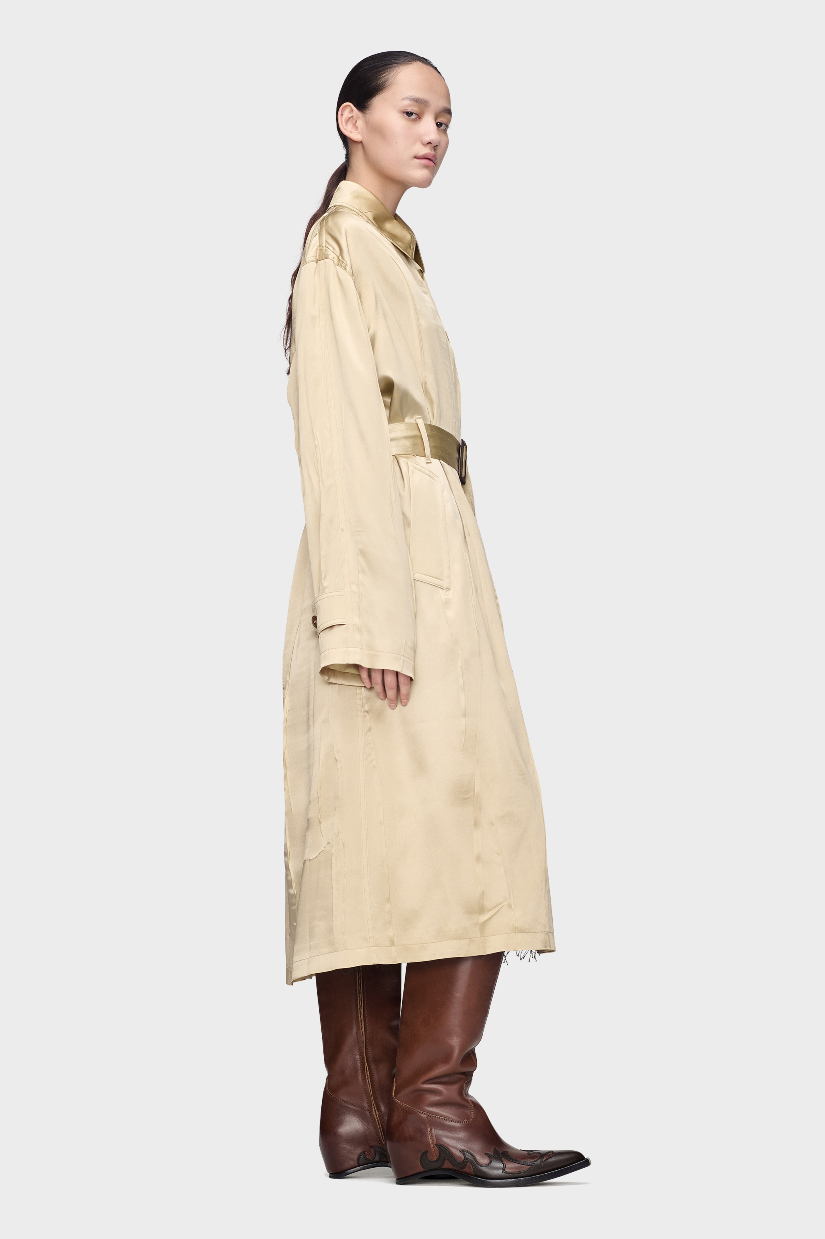 CREASED SATIN TRENCH COAT