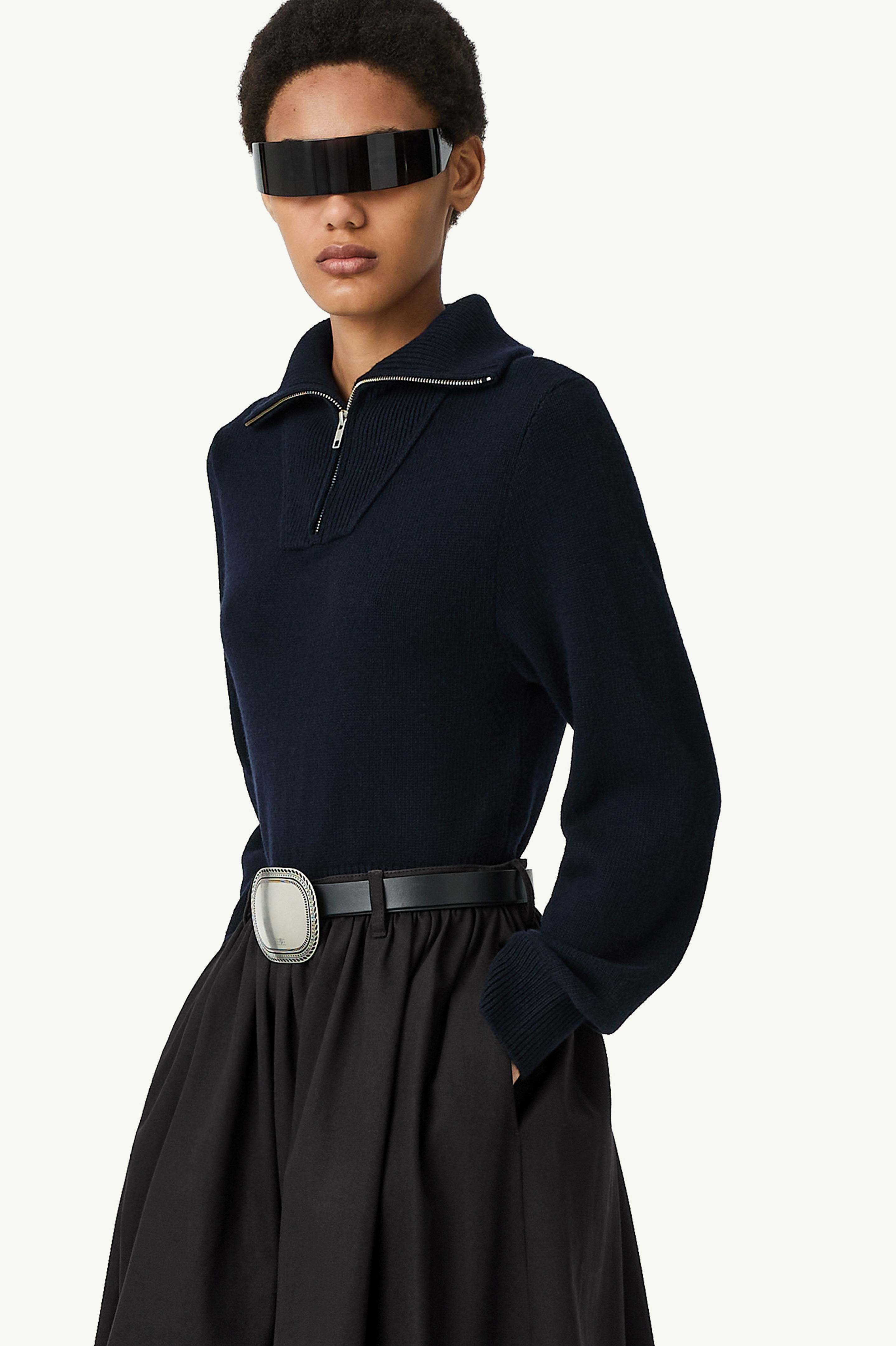 ꧁꧂25ss mm6 ニット Blue Half-zip cropped knit top | MM6 Official