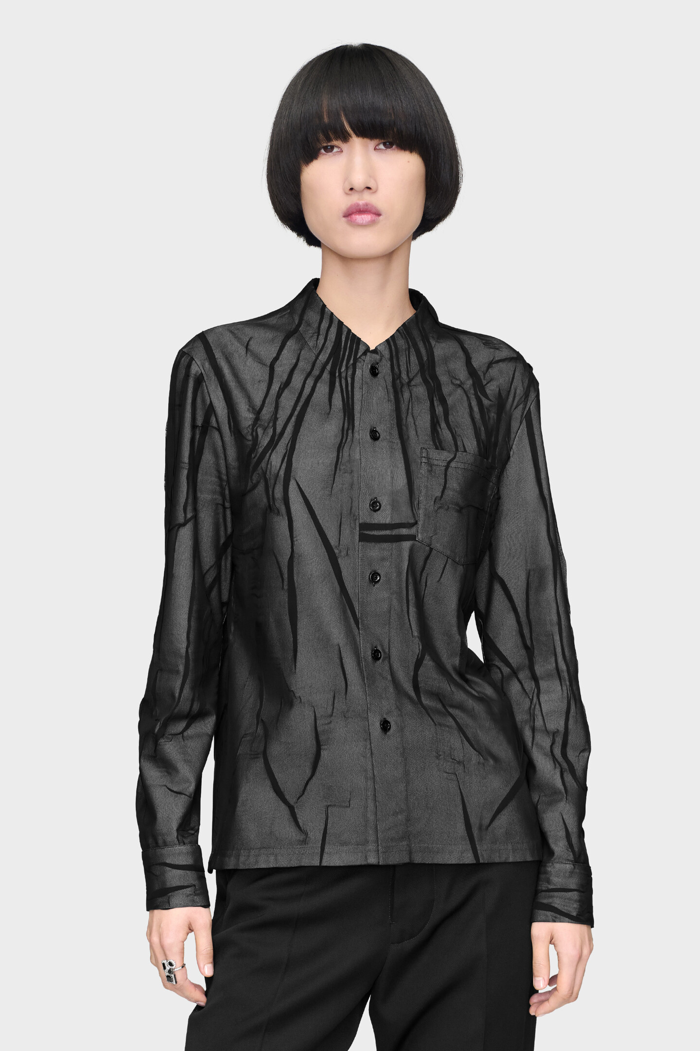 Grey and off white Bonded Crease Long-Sleeve Shirt | Maison