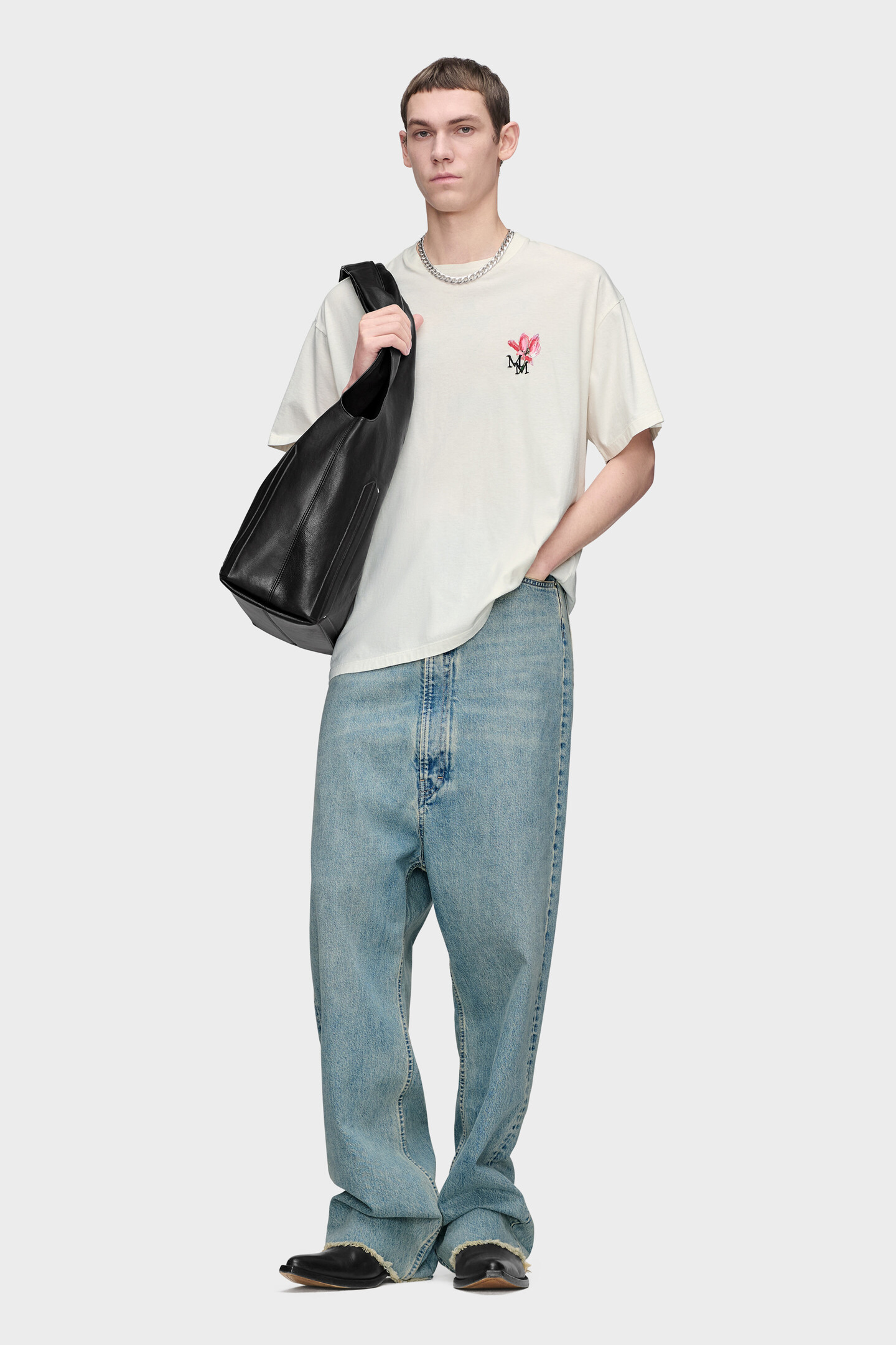 White Floral MM Embroidered Cotton T-Shirt | Maison Margiela Official