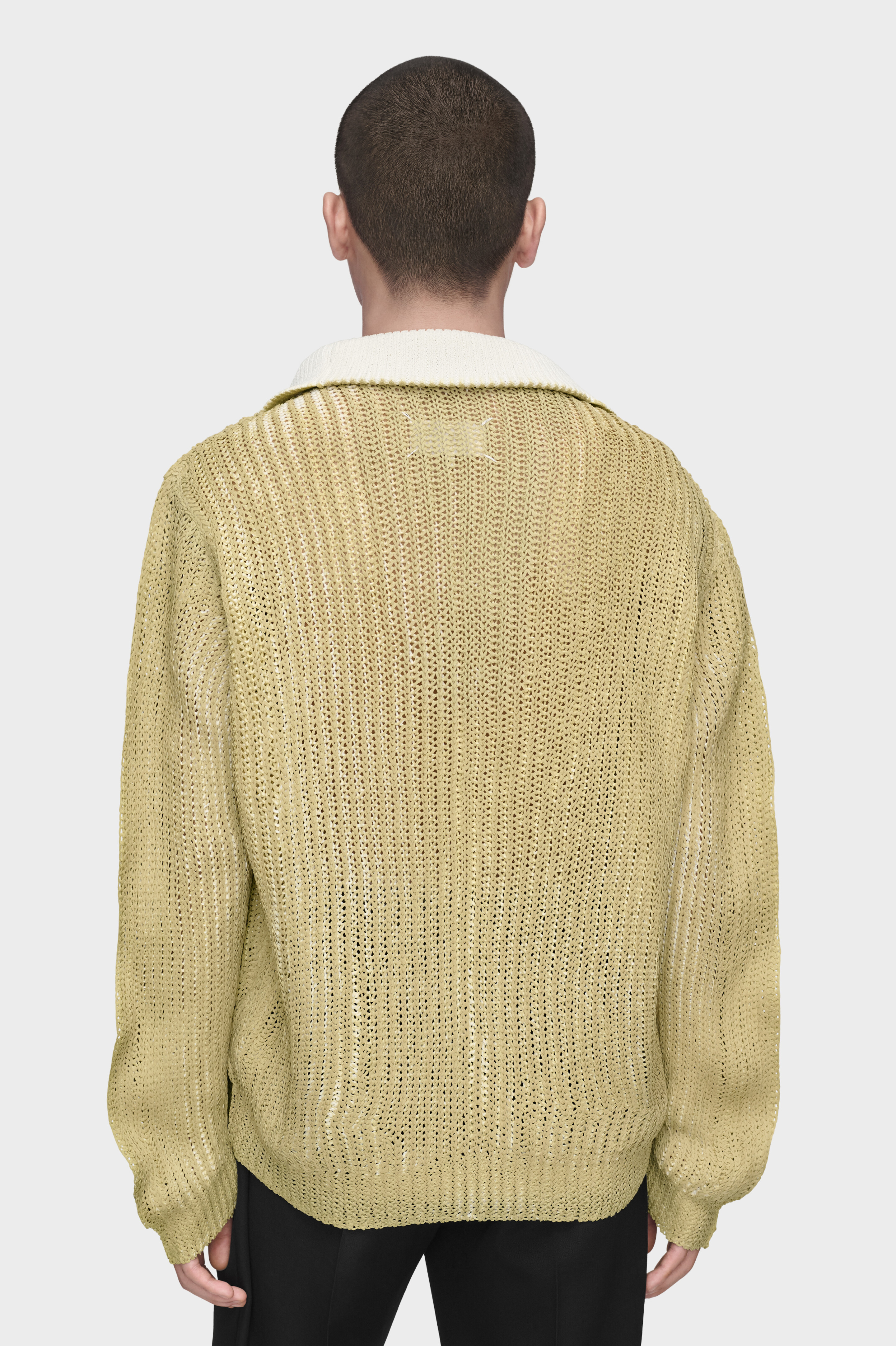 Military Green Zip-Neck Open-Knit Sweater | Maison Margiela Official