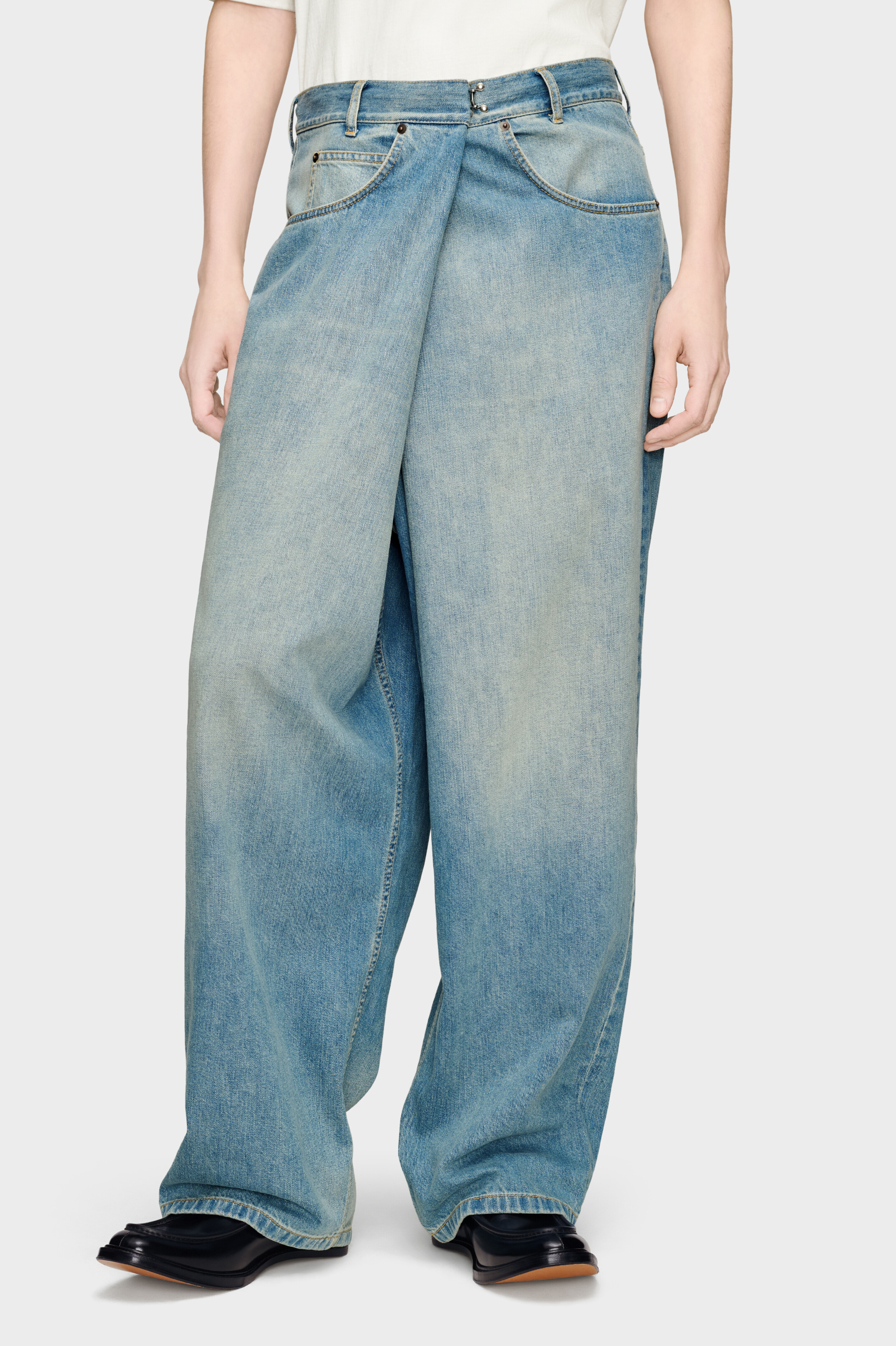 WRAPPED DENIM TROUSERS