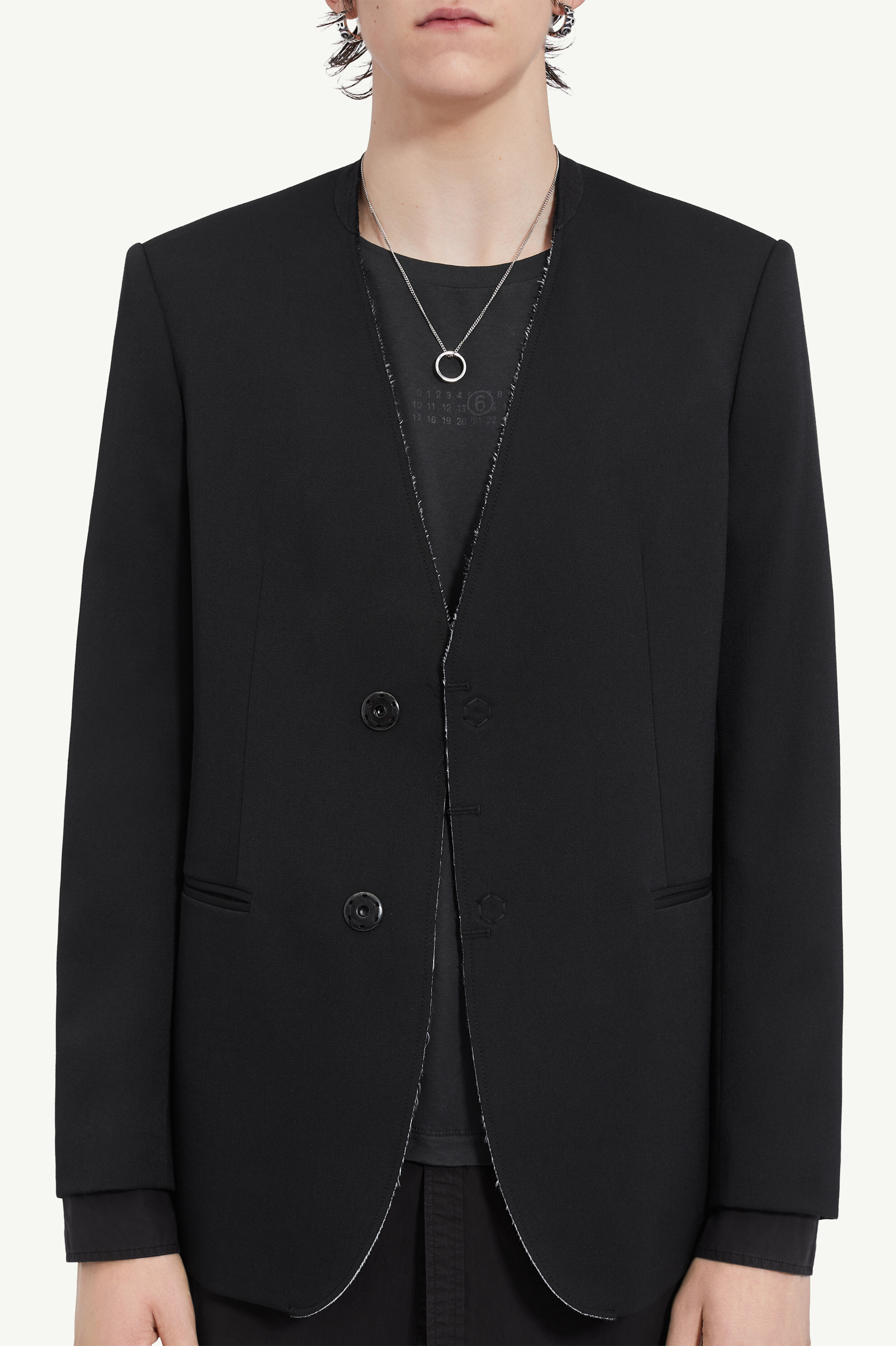Collarless suit jacket