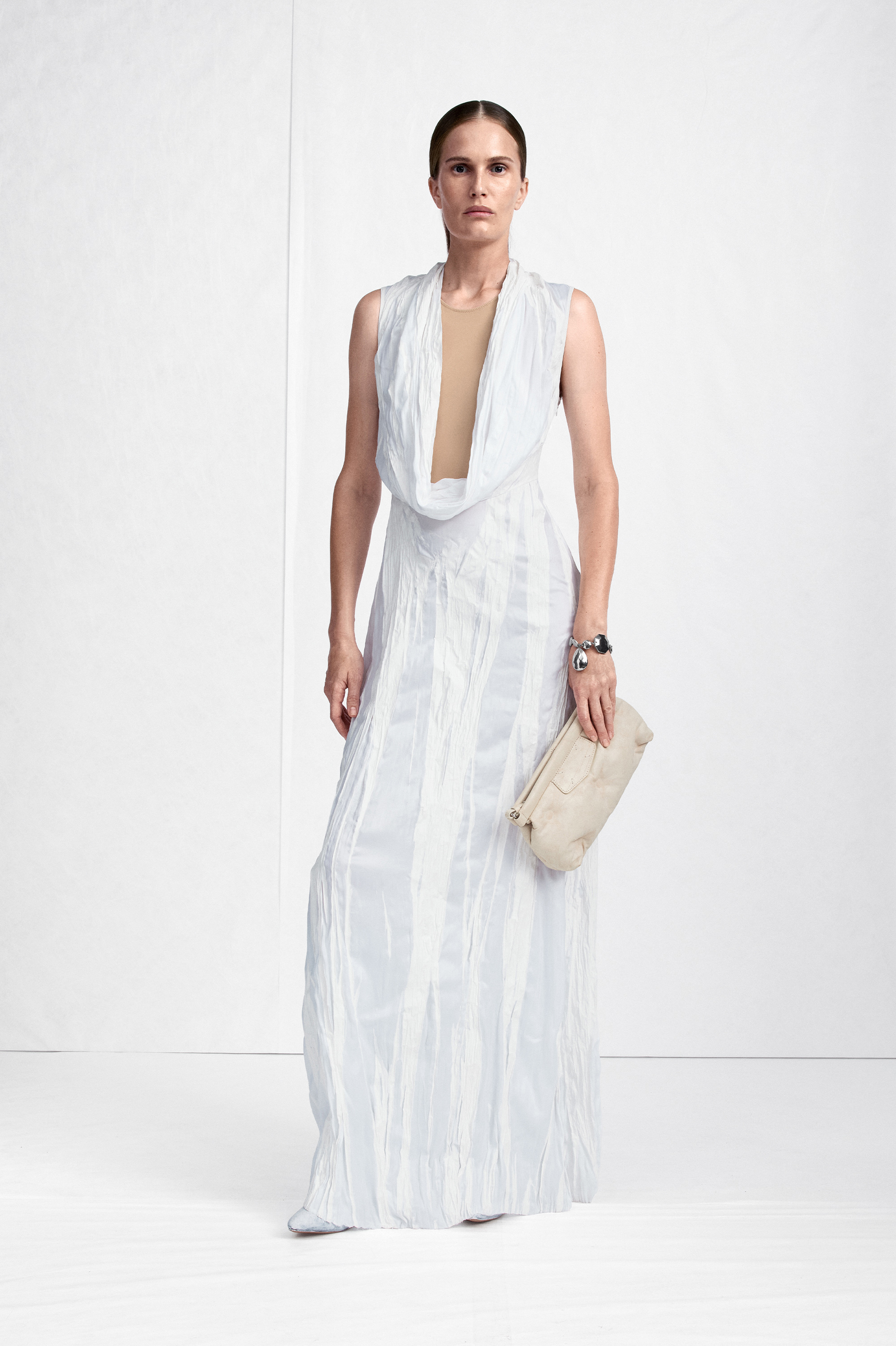 Cowl-Neck Crinkled Maxi Dress