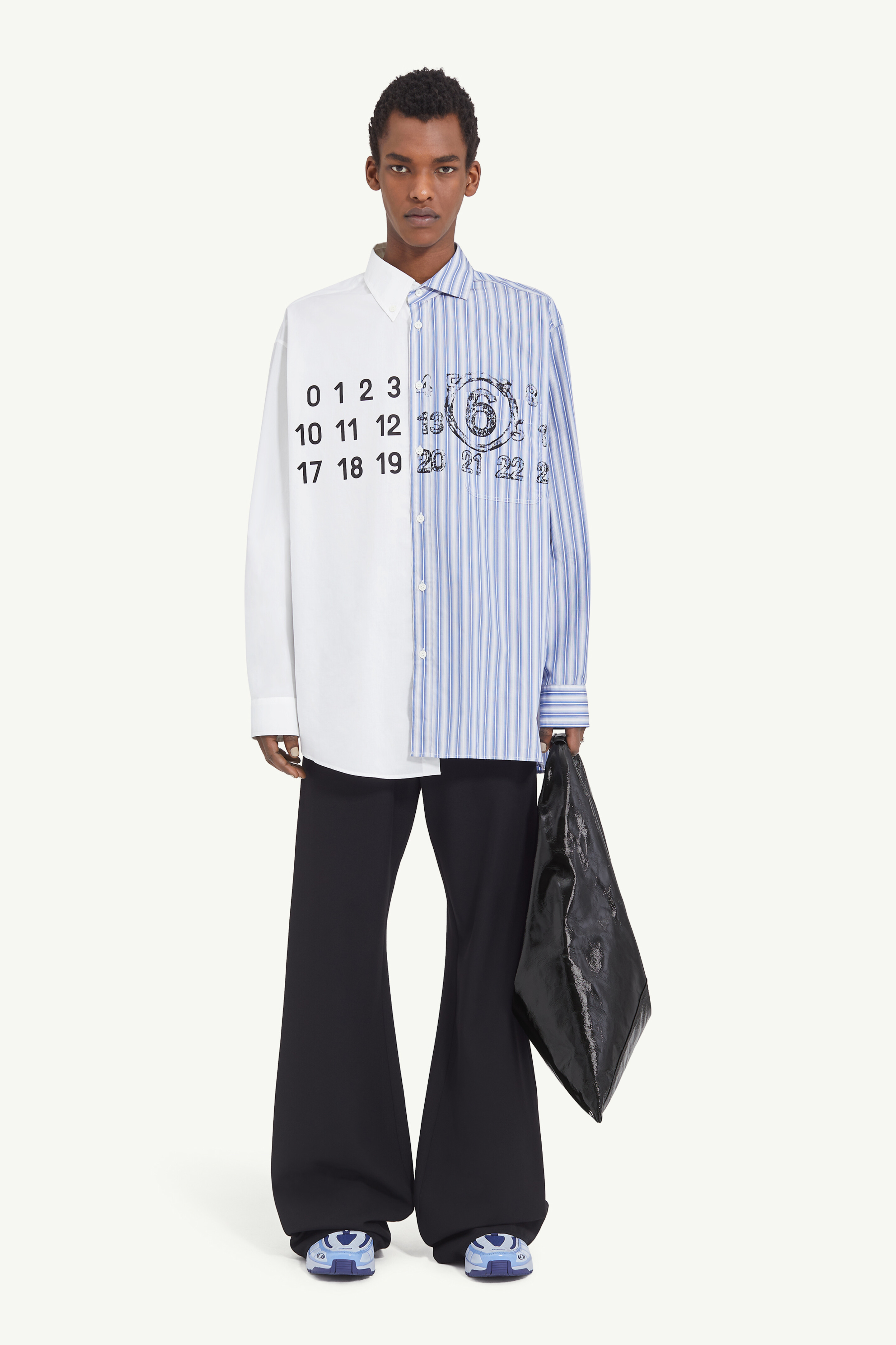 White/Blue Asymmetric Striped Shirt | MM6