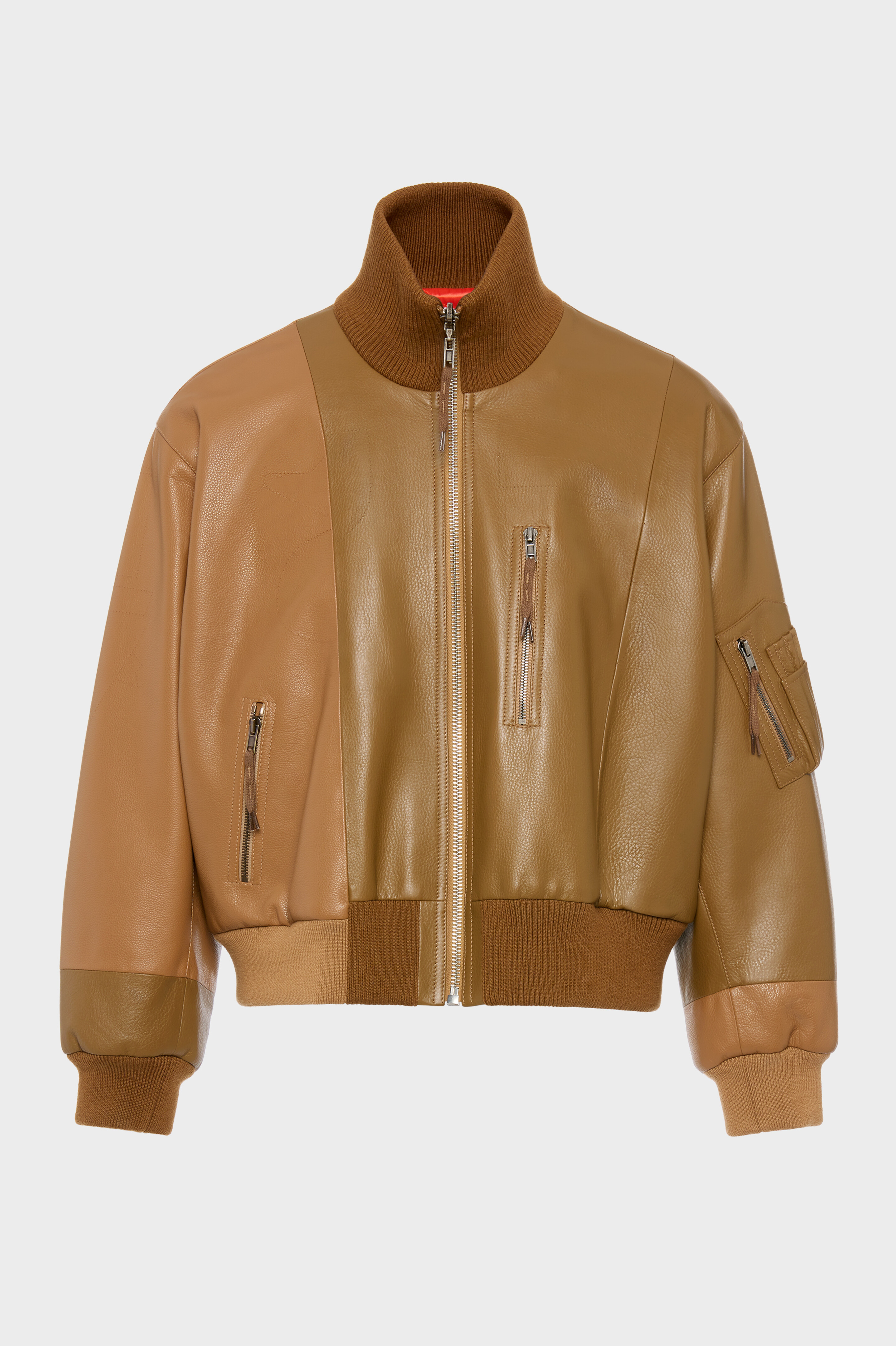 Spliced Leather Bomber Jacket