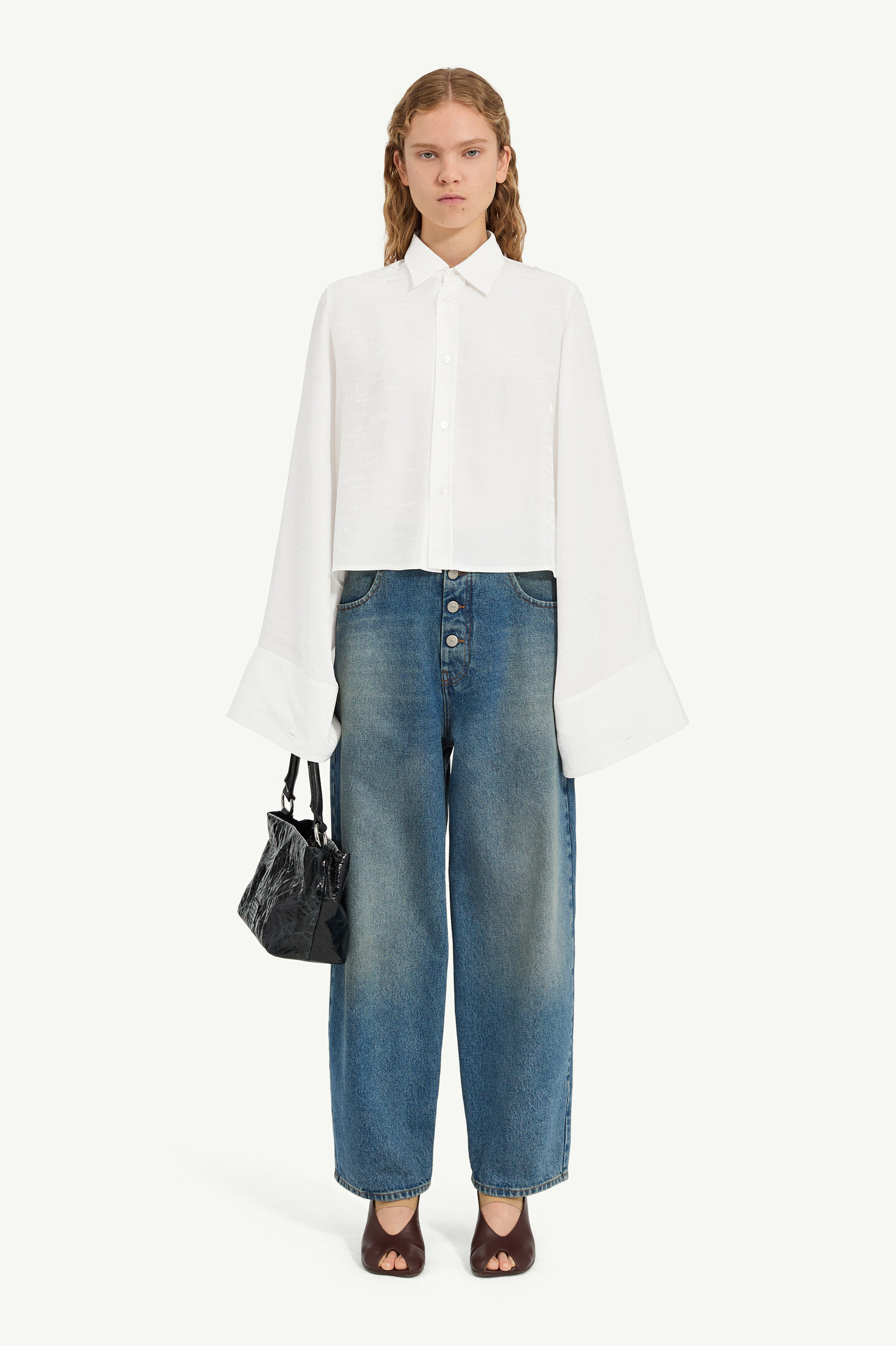 メゾンマルジェラ　ラッフルジャカードシャツ　40 Jacquard convertible shirt