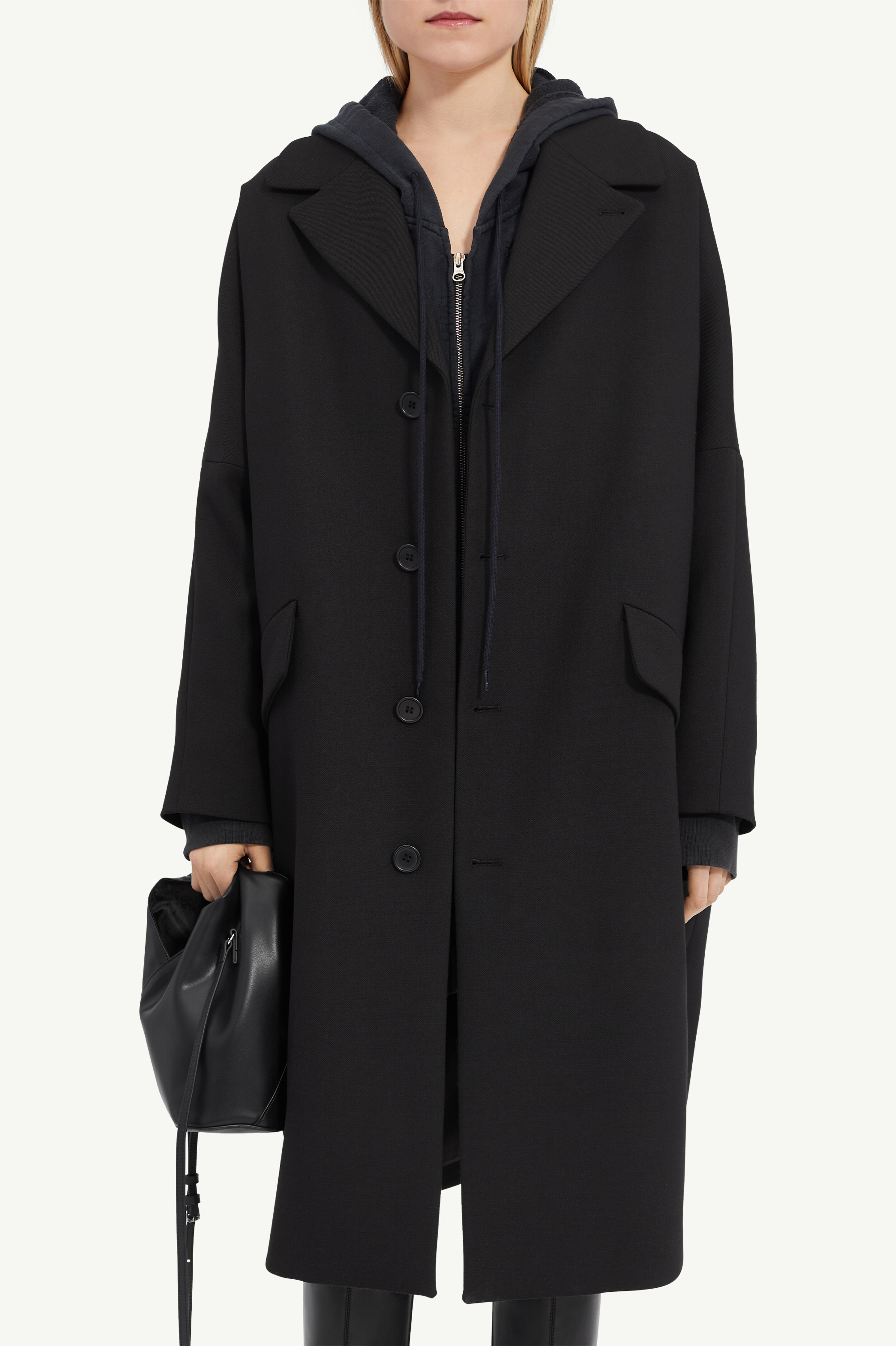 Black Wool Mid-weight Coat | Maison Margiela Black Wool Mid-weight Coat | Maison Margiela