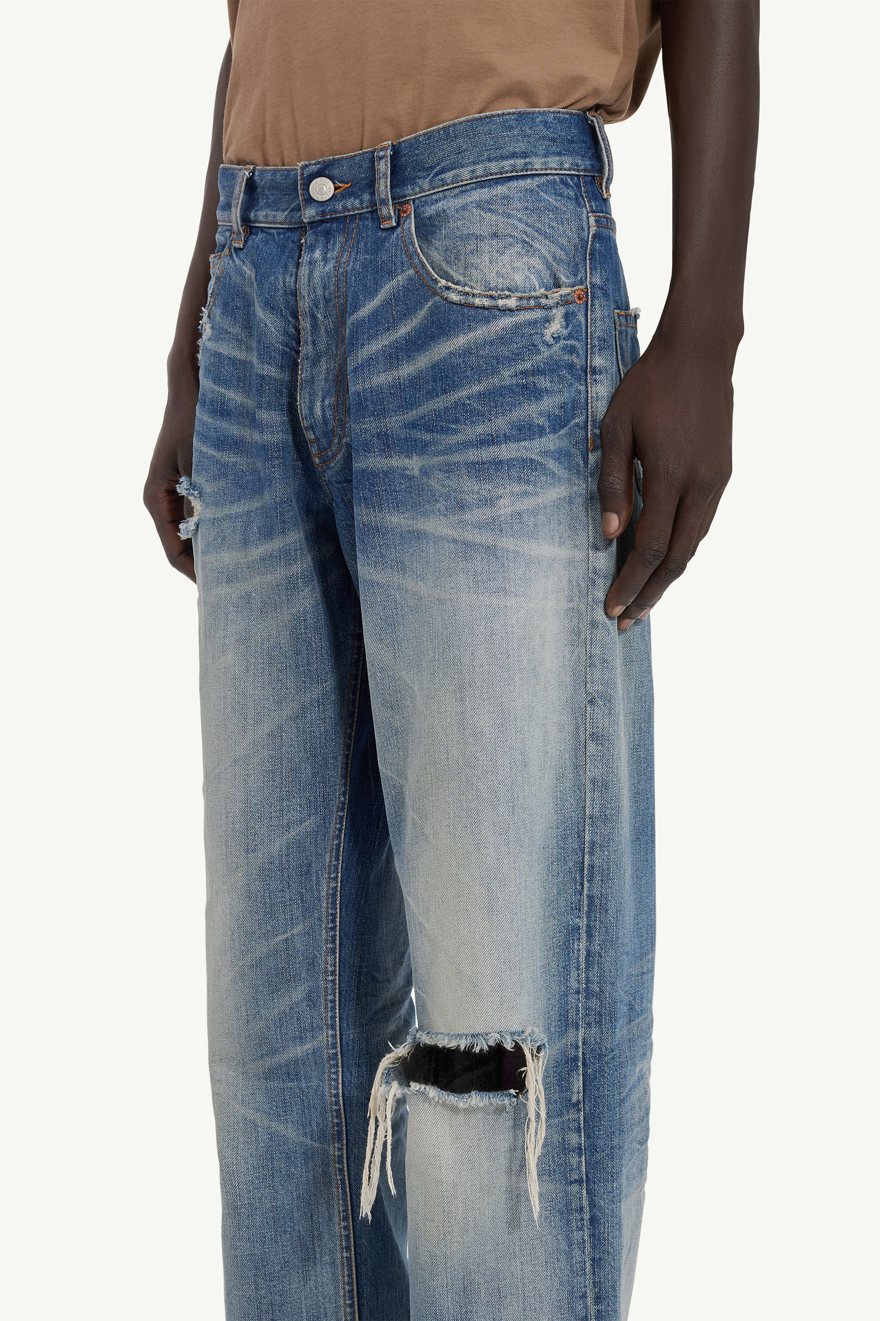 Blue Distressed Straight-leg Jeans | Maison Margiela