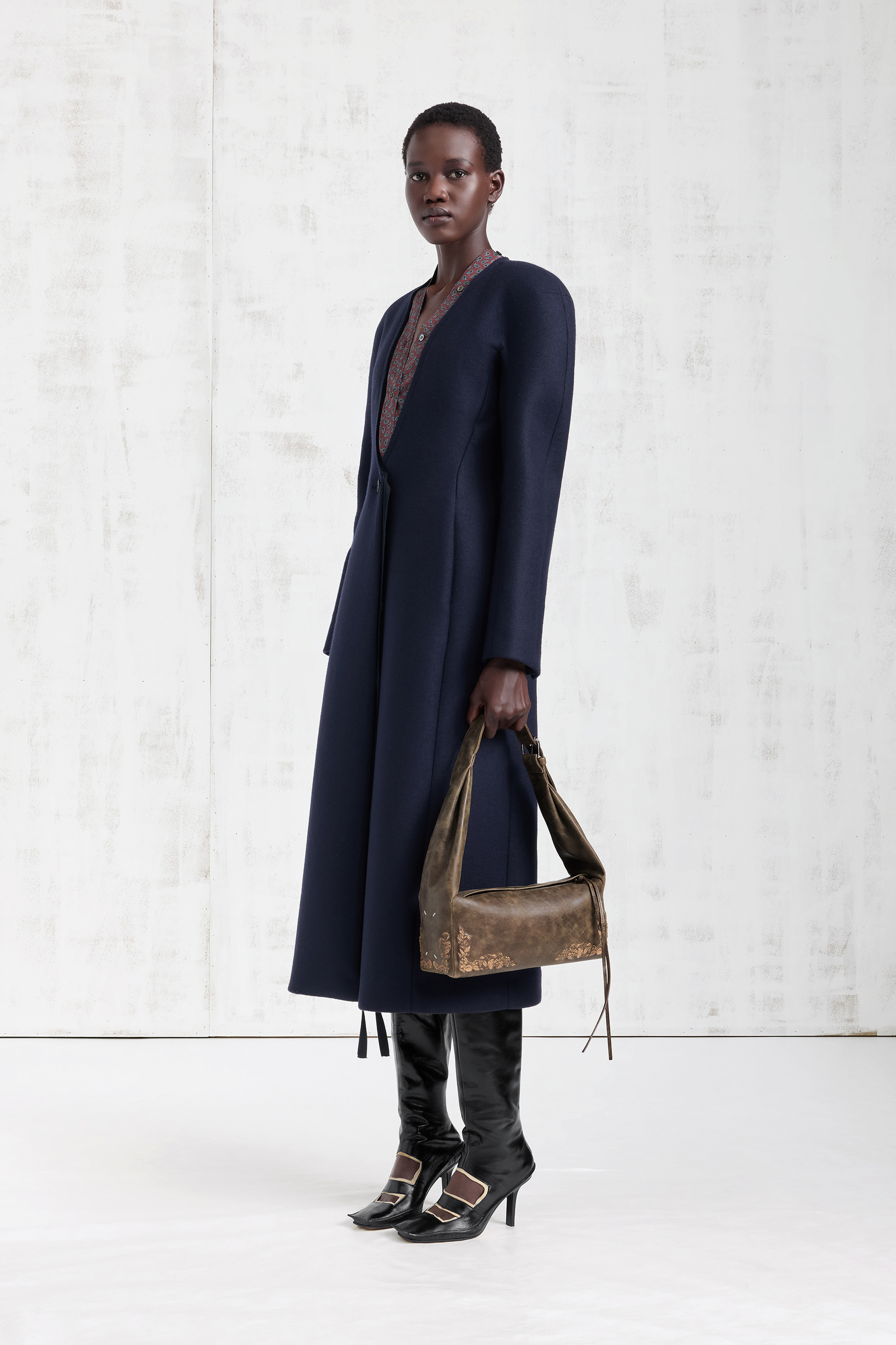 Navy Blue Collarless Virgin Wool Coat | Maison Margiela Official