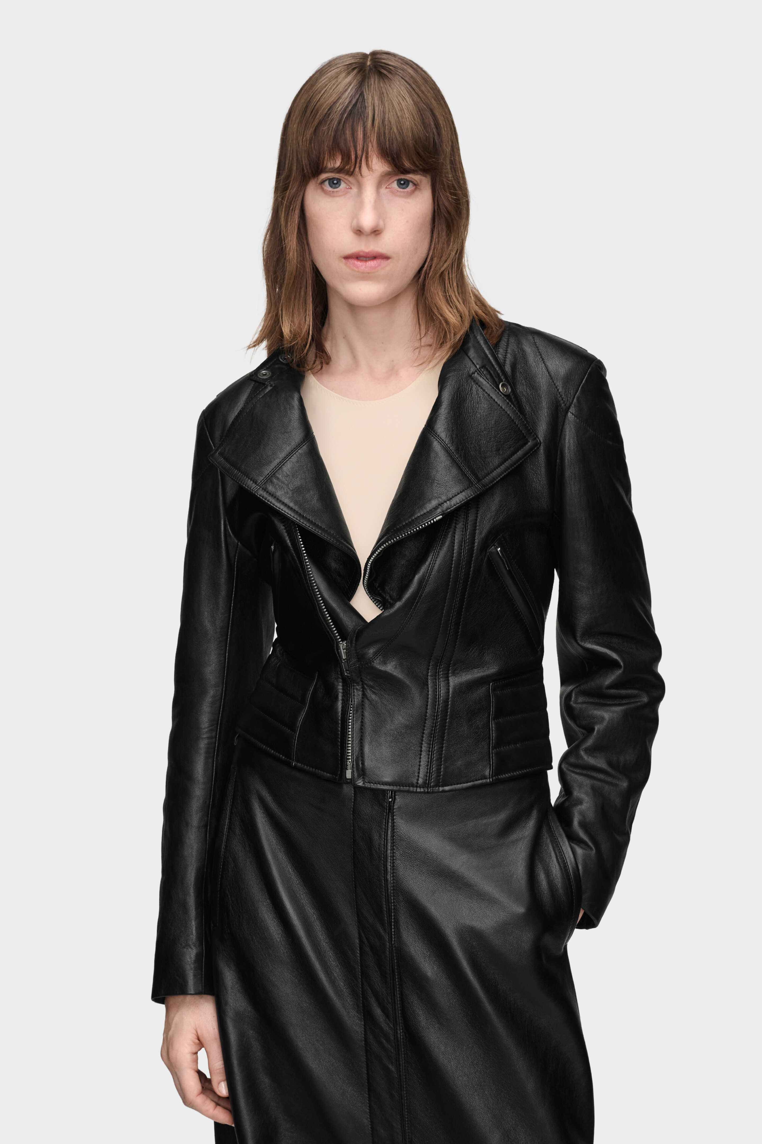 Folded Collar Leather Jacket