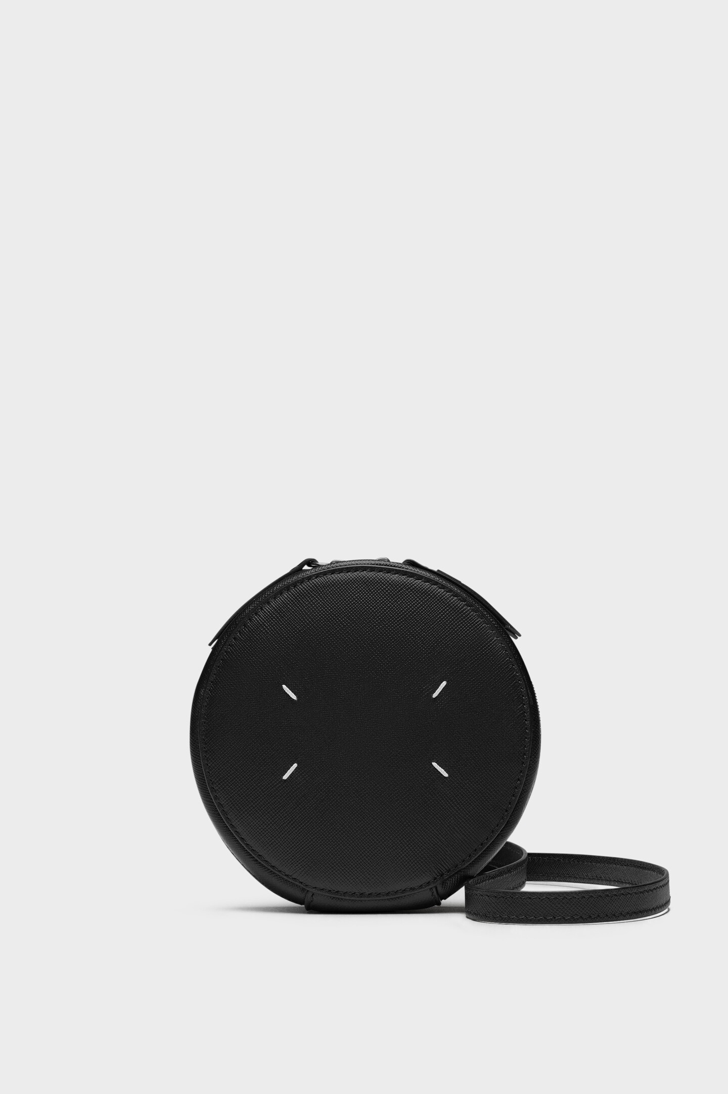 Black Leather Mini Round Bag | Maison Margiela