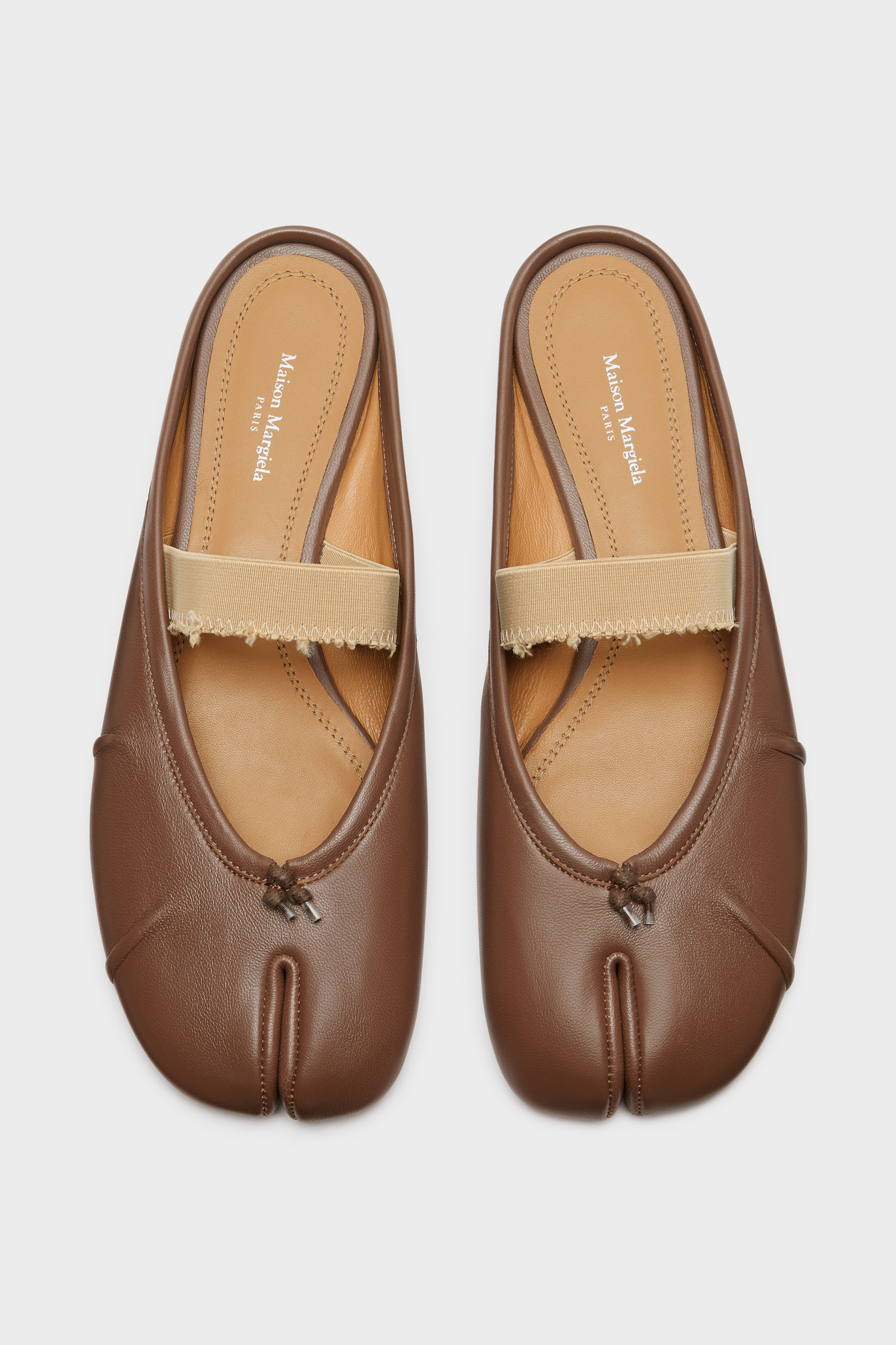 Women's Brown Leather Tabi Elastic Band Mule