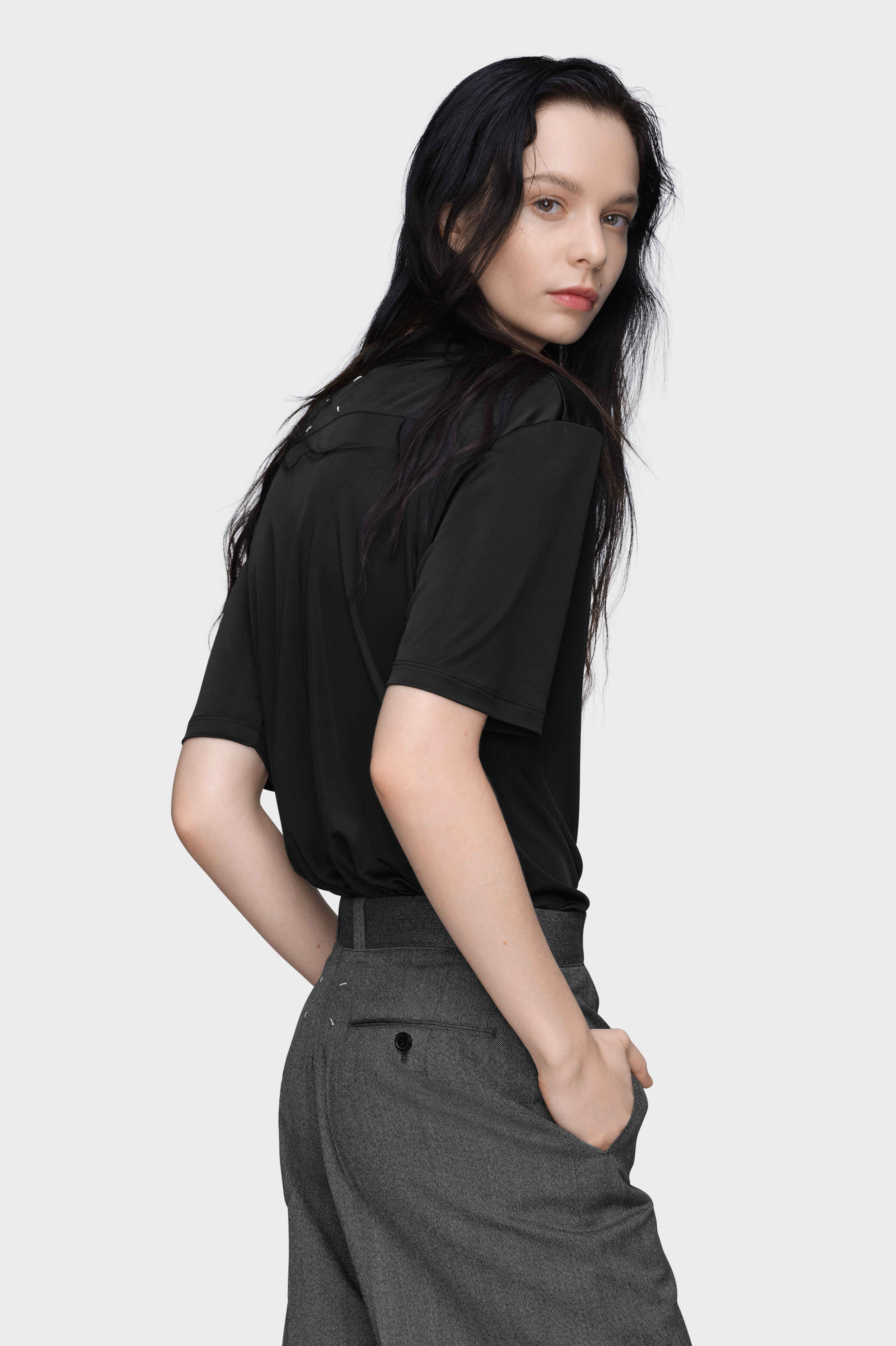 Women's Black Viscose Polo Shirt | Maison Margiela