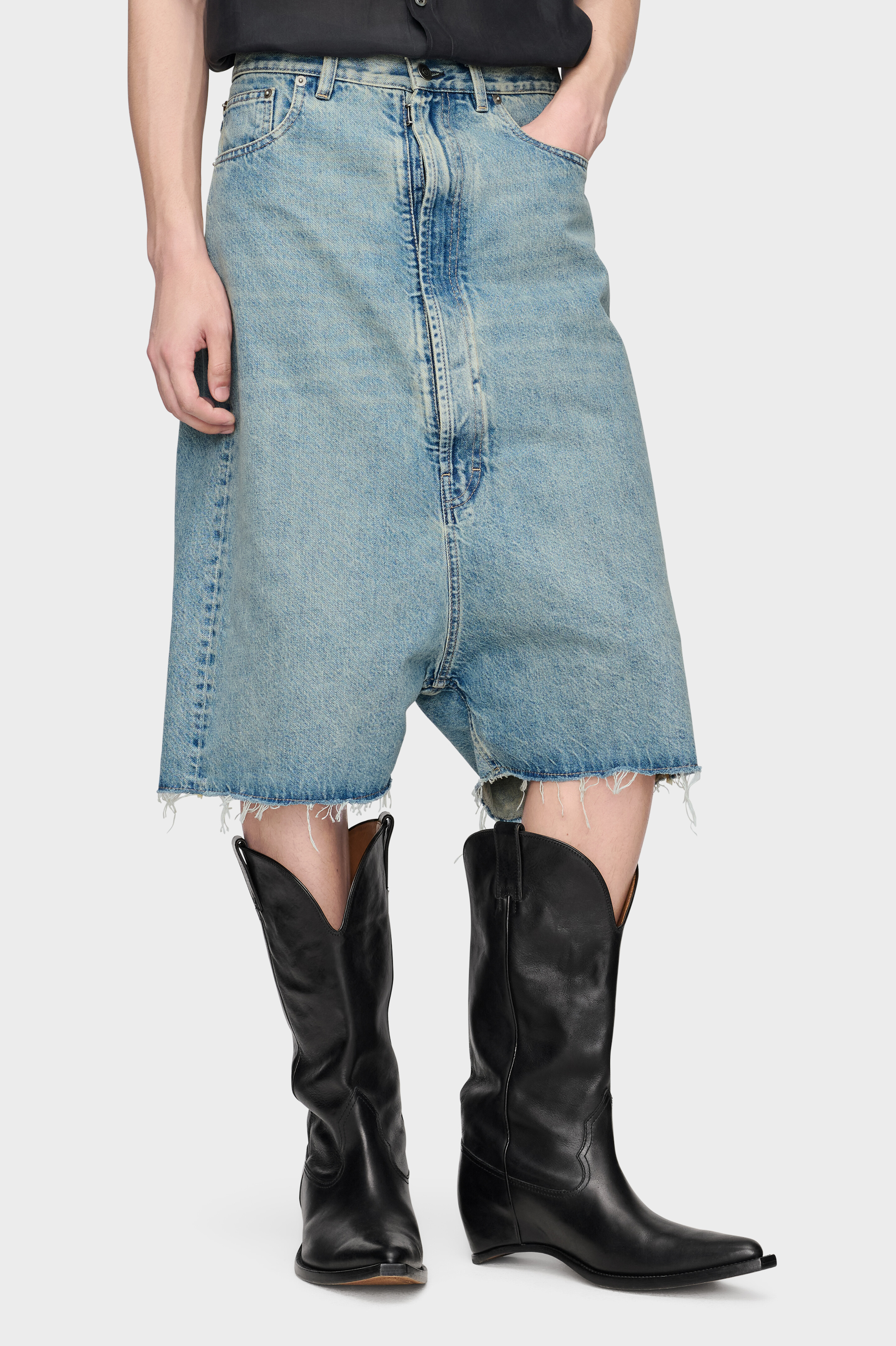 Dropped-Rise Denim Bermudas
