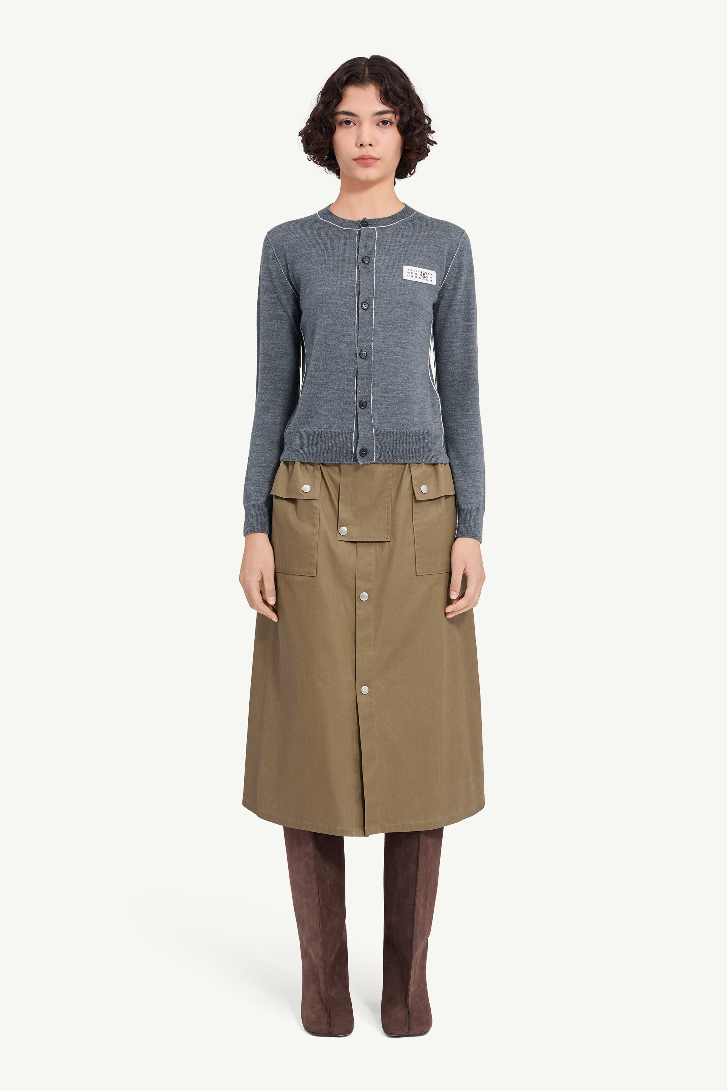 Button-front wool blend knit cardigan