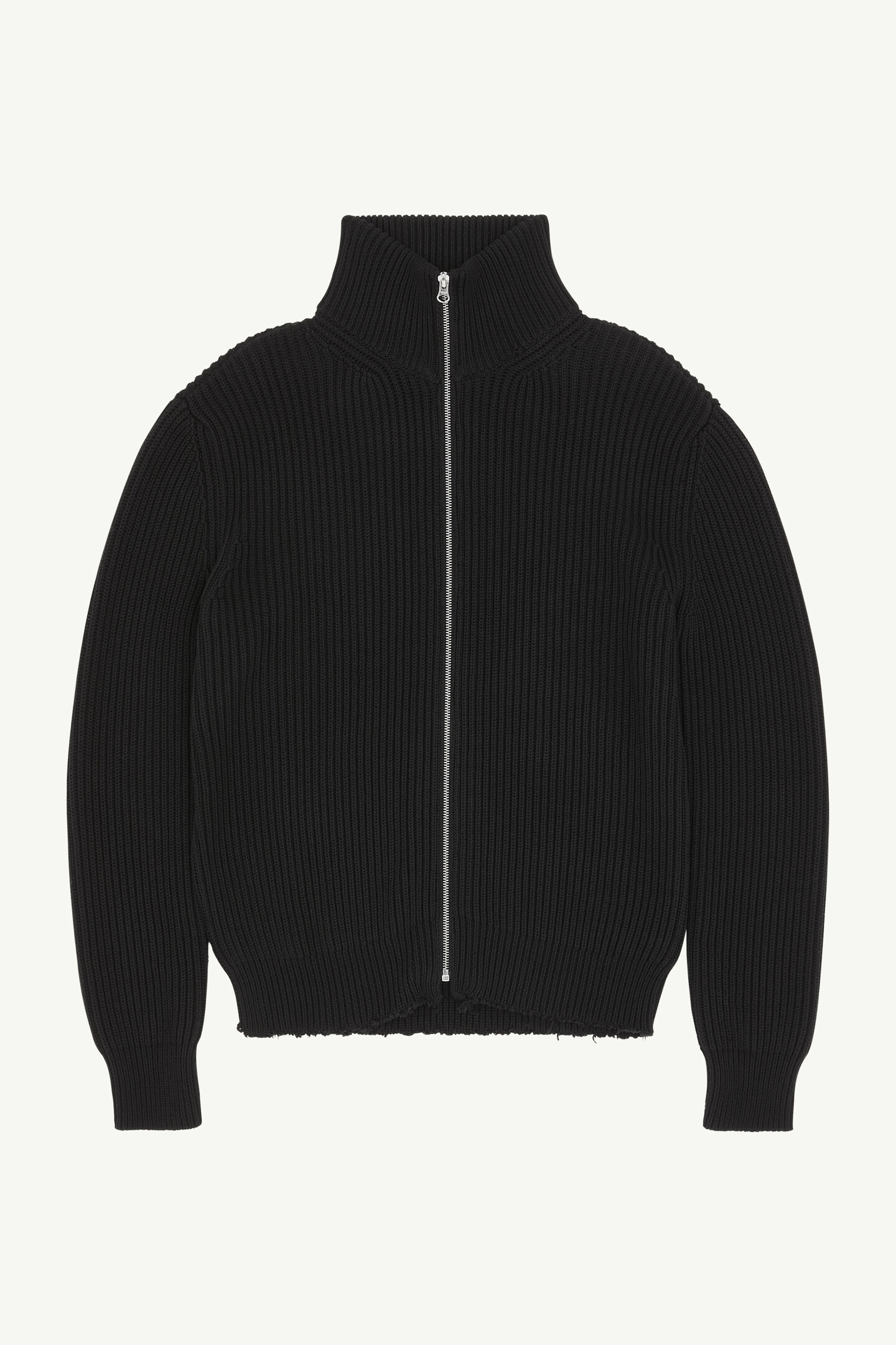 MM6 Maison Margiela 黒いリブ編みジッパー付きジャンパー Black Ribbed Sportsjacket Streamlined fit | Maison Margiela