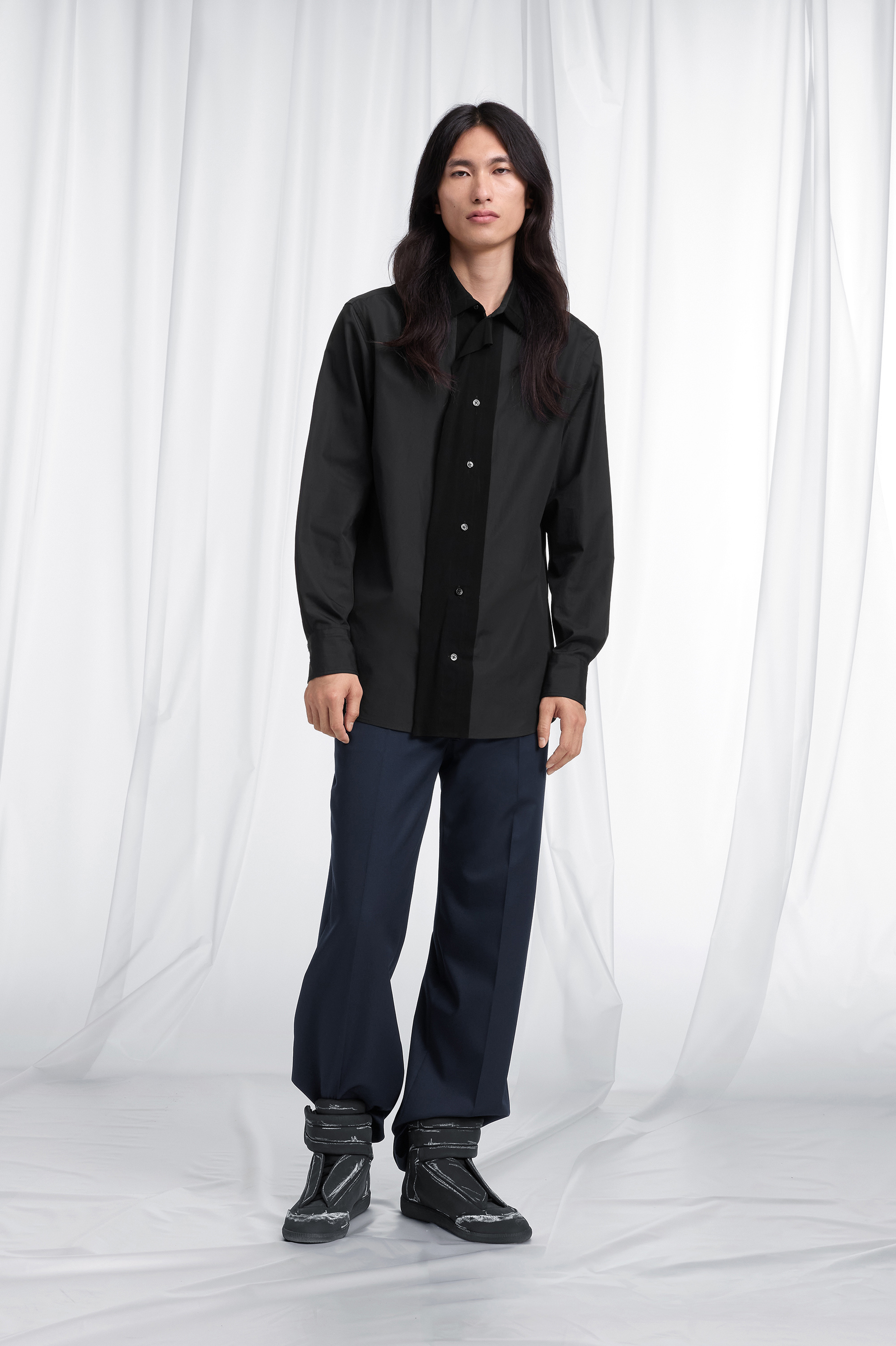 Black Fusion Velvet Placket Cotton Shirt | Maison Margiela Official
