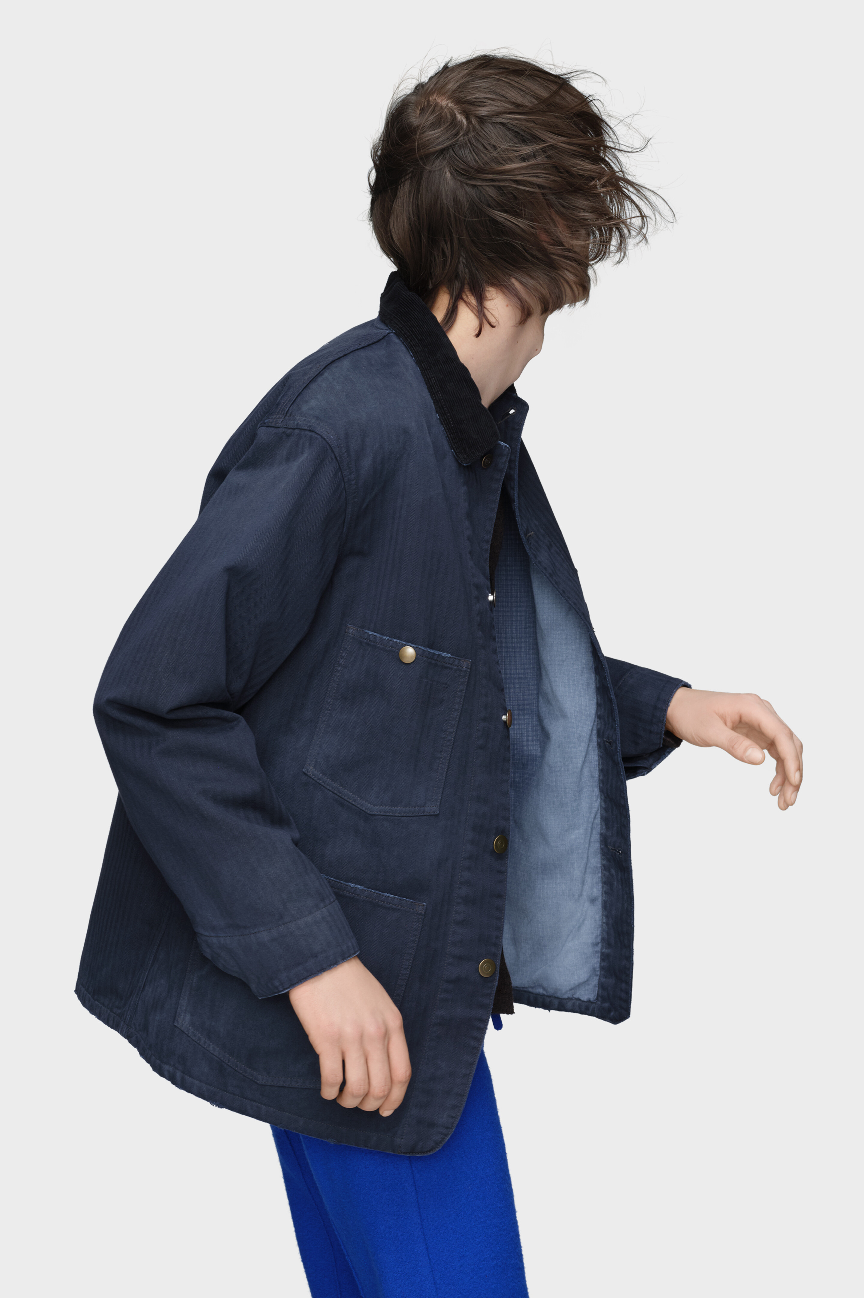 Men's Blue Cotton Herringbone Workwear Jacket
