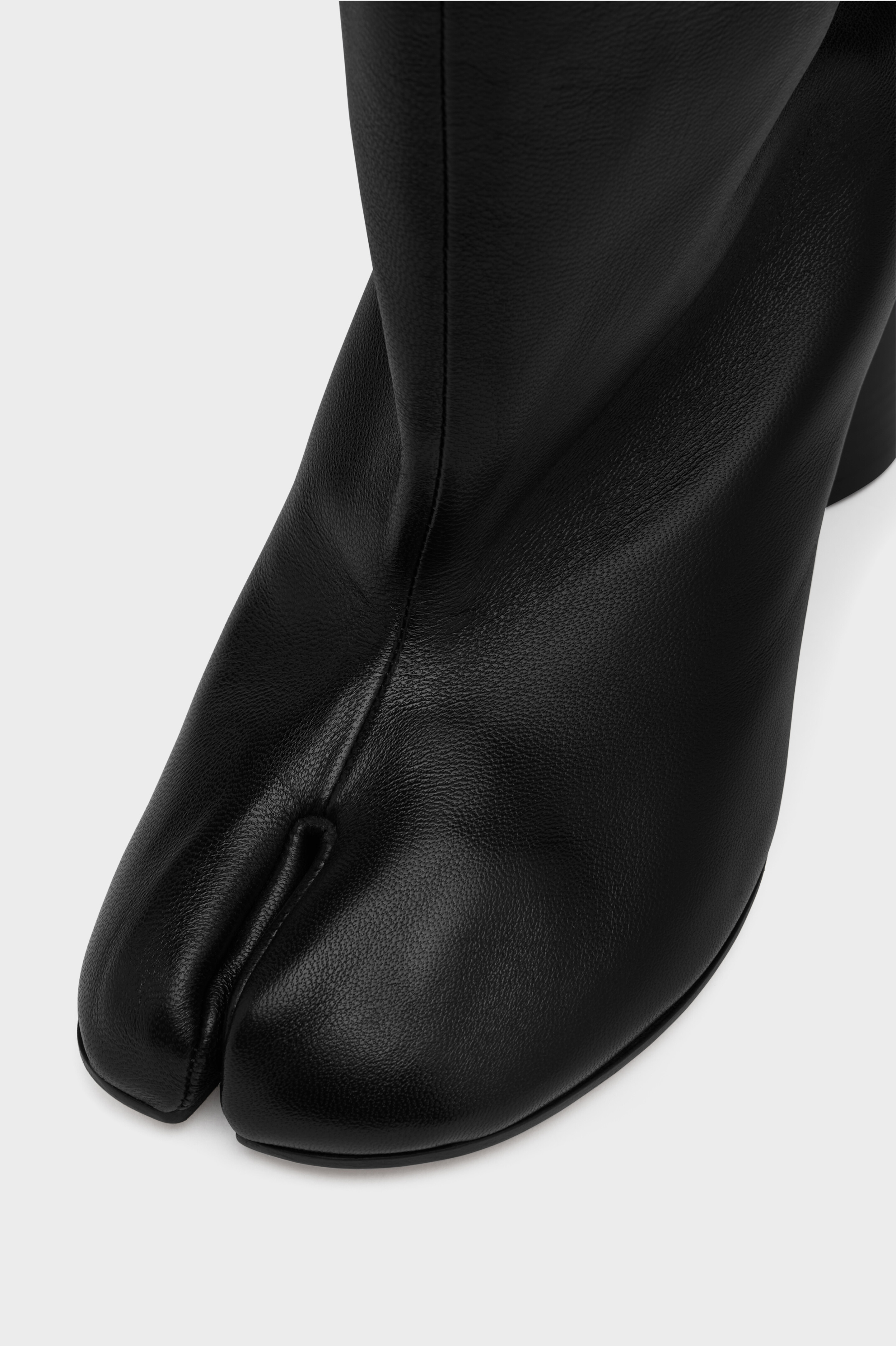 Women's Black Leather Tabi Drawstring Ankle Boots