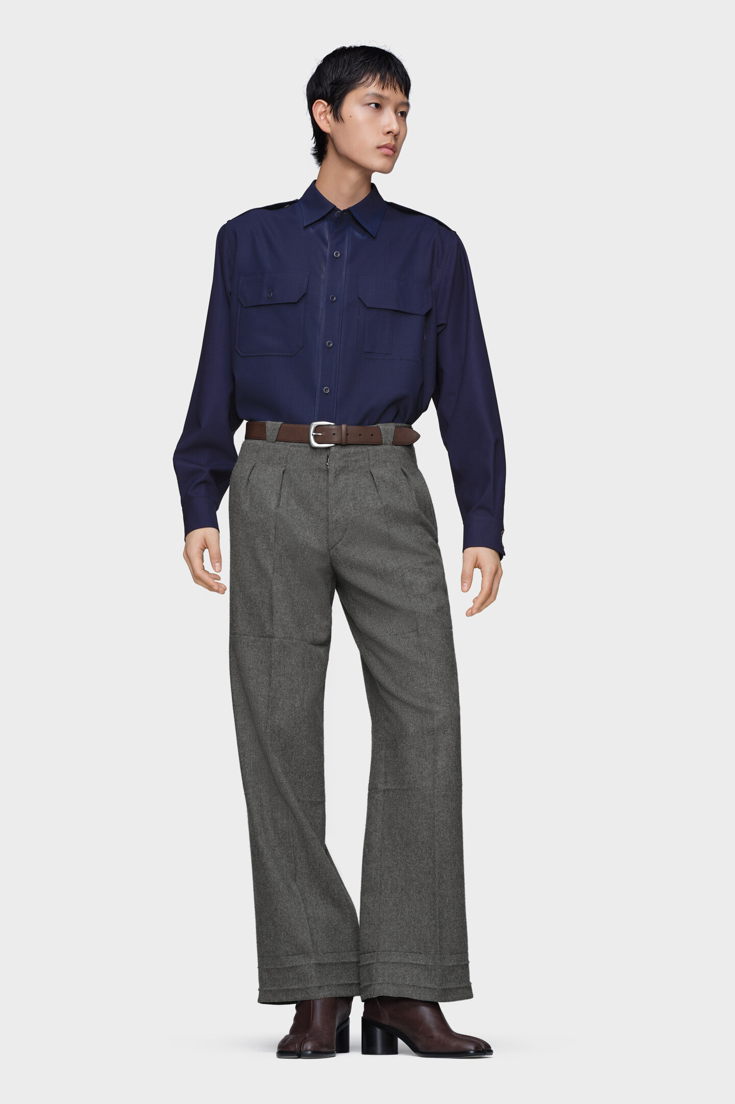 Men's Blue Wool Long-Sleeved Shirt | Maison Margiela