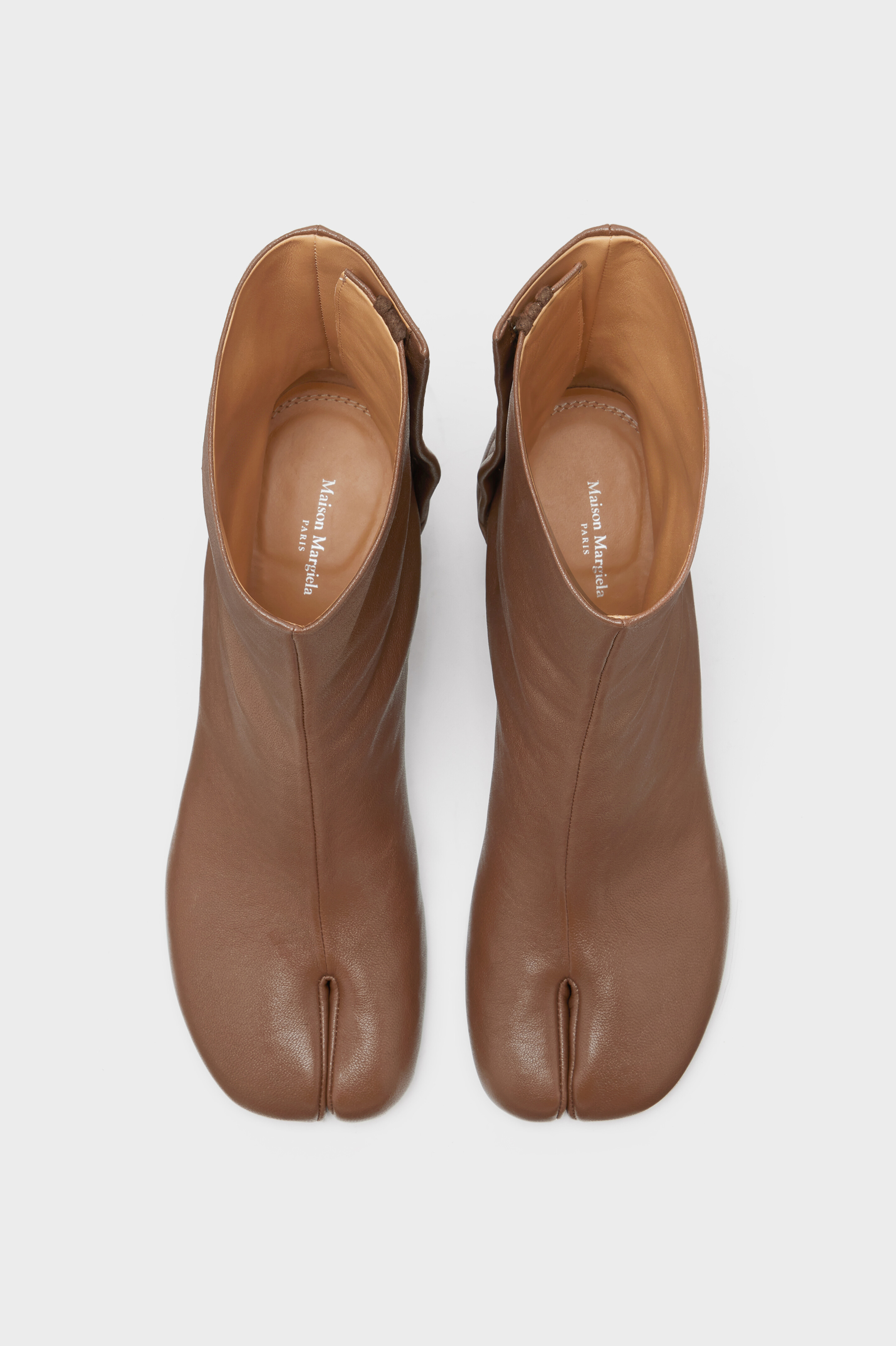 Women's Brown Leather Mid-Heeled Tabi Chelsea Boots