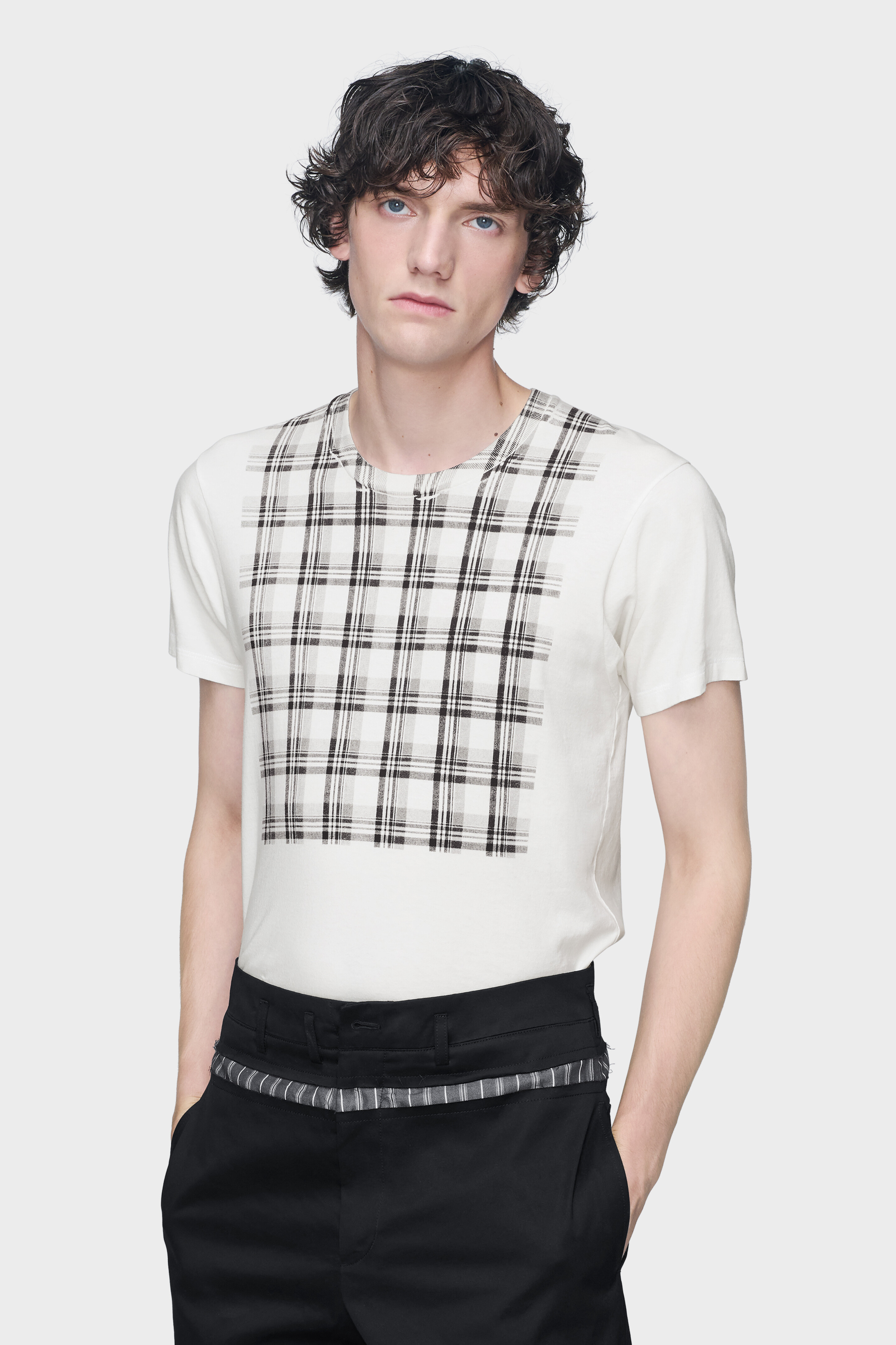 Cotton T-shirt with check panel
