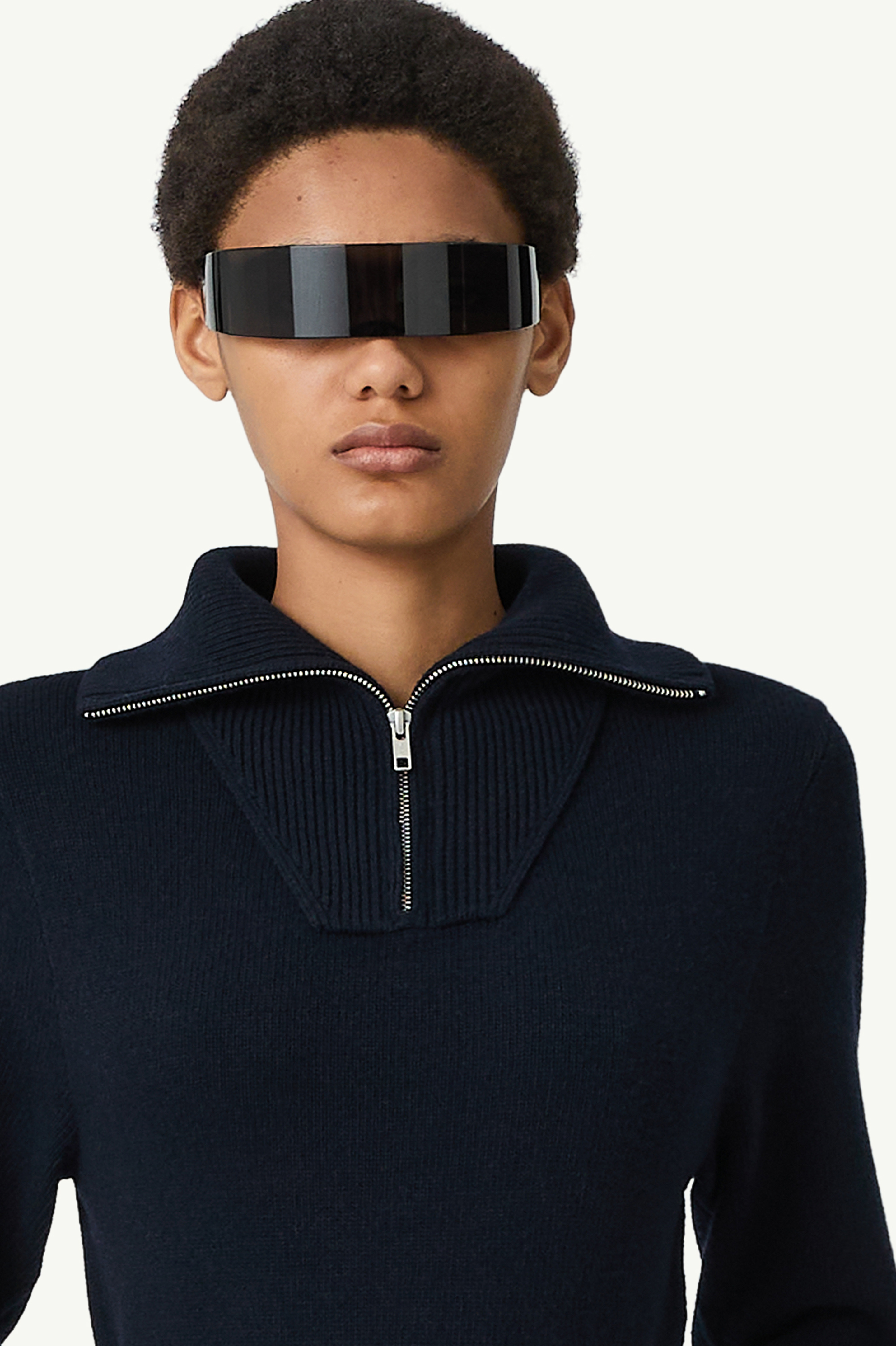 Blue Half-zip cropped knit top | MM6 Official