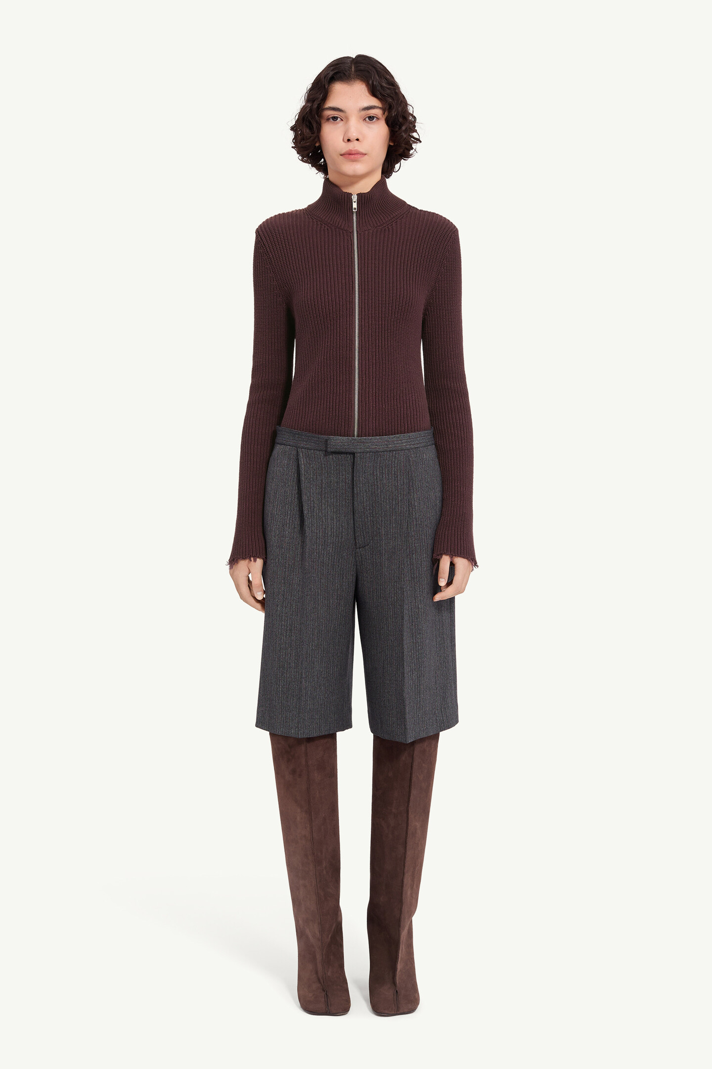 Gray Striped wool blend tailored shorts | MM6 Official