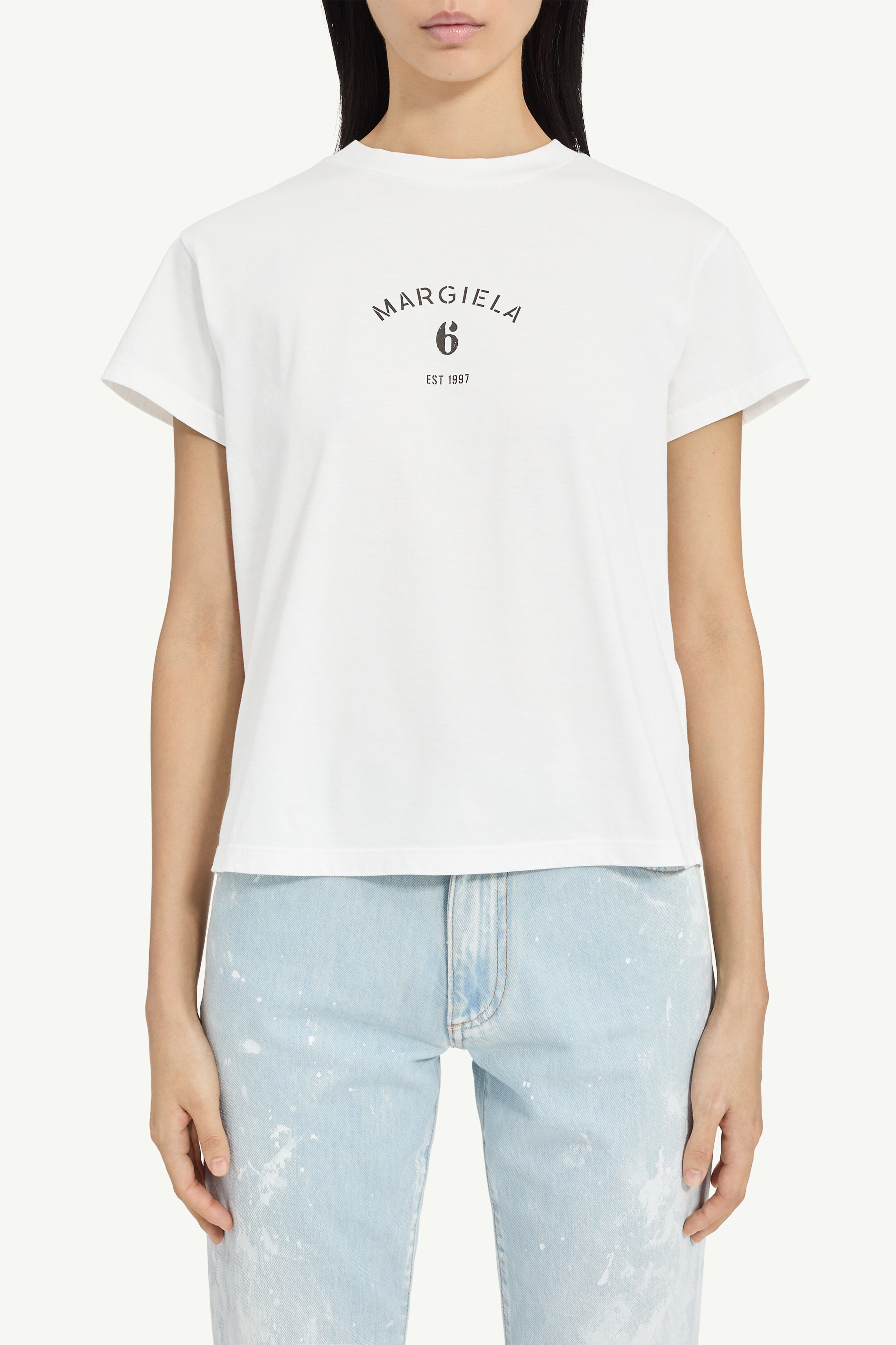 White Signature Jersey T-Shirt | MM6 Official