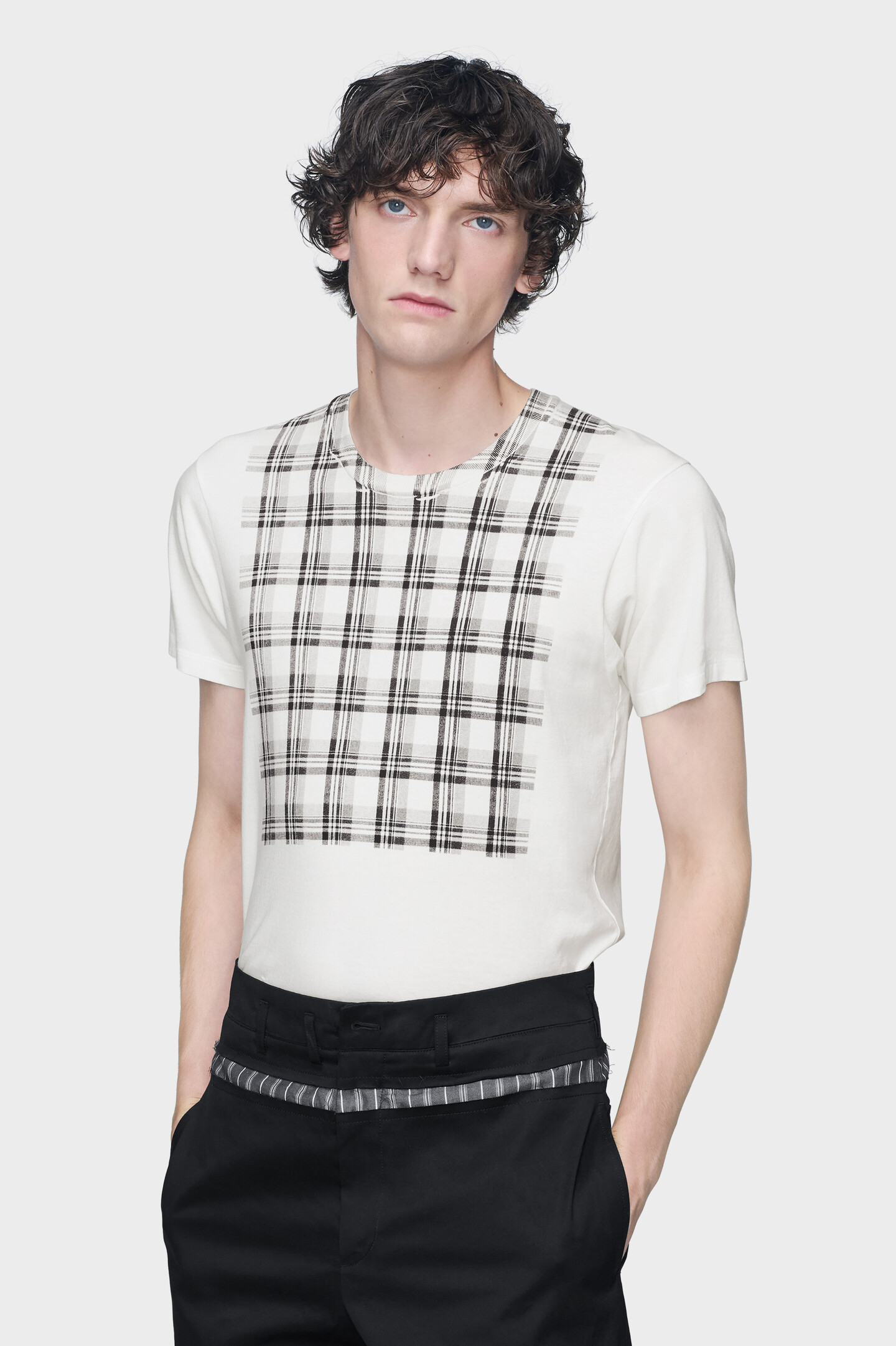 Cotton T-shirt with check panel