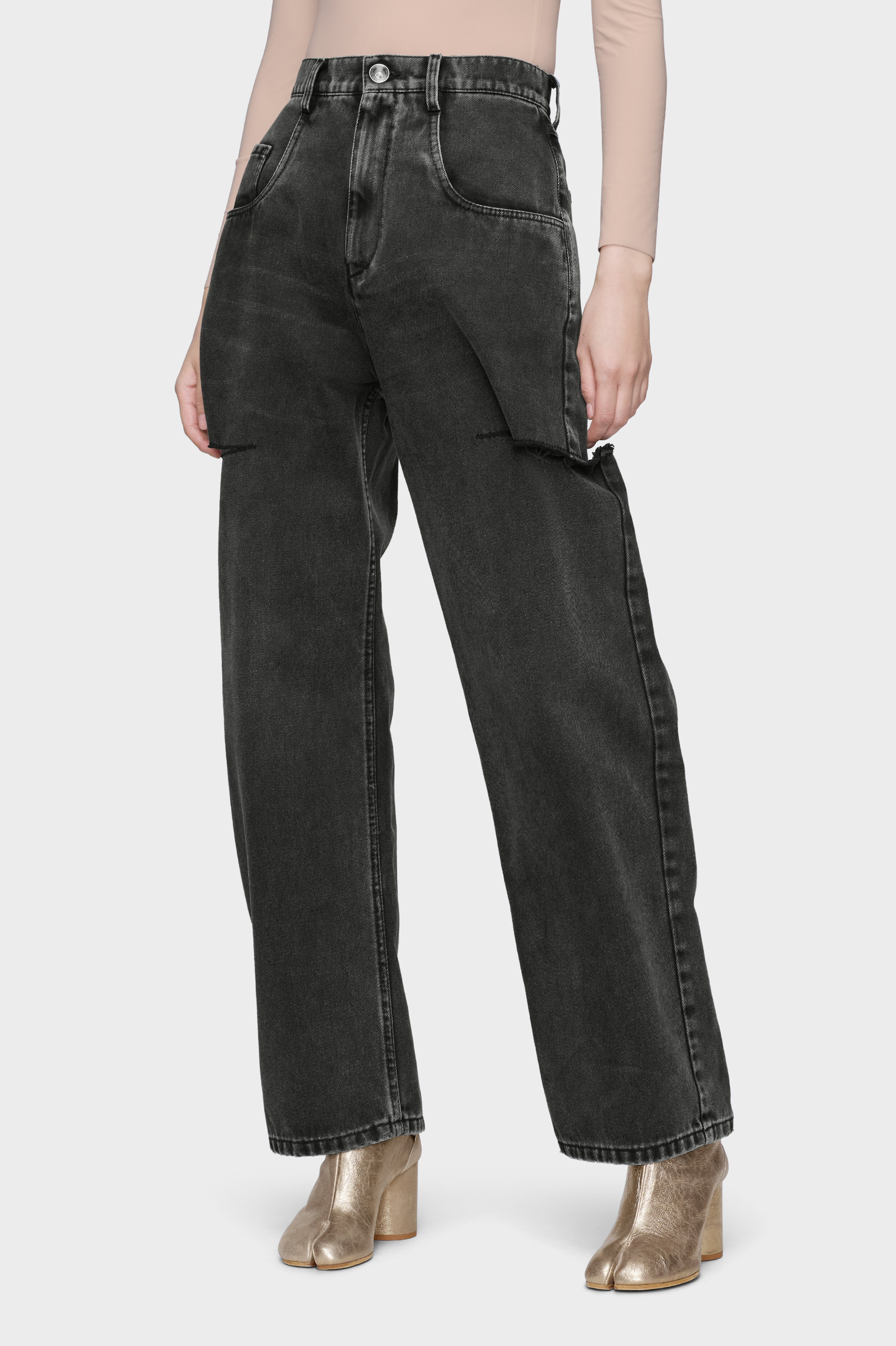 Black High-wasited Cut-Out Jeans | Maison Margiela