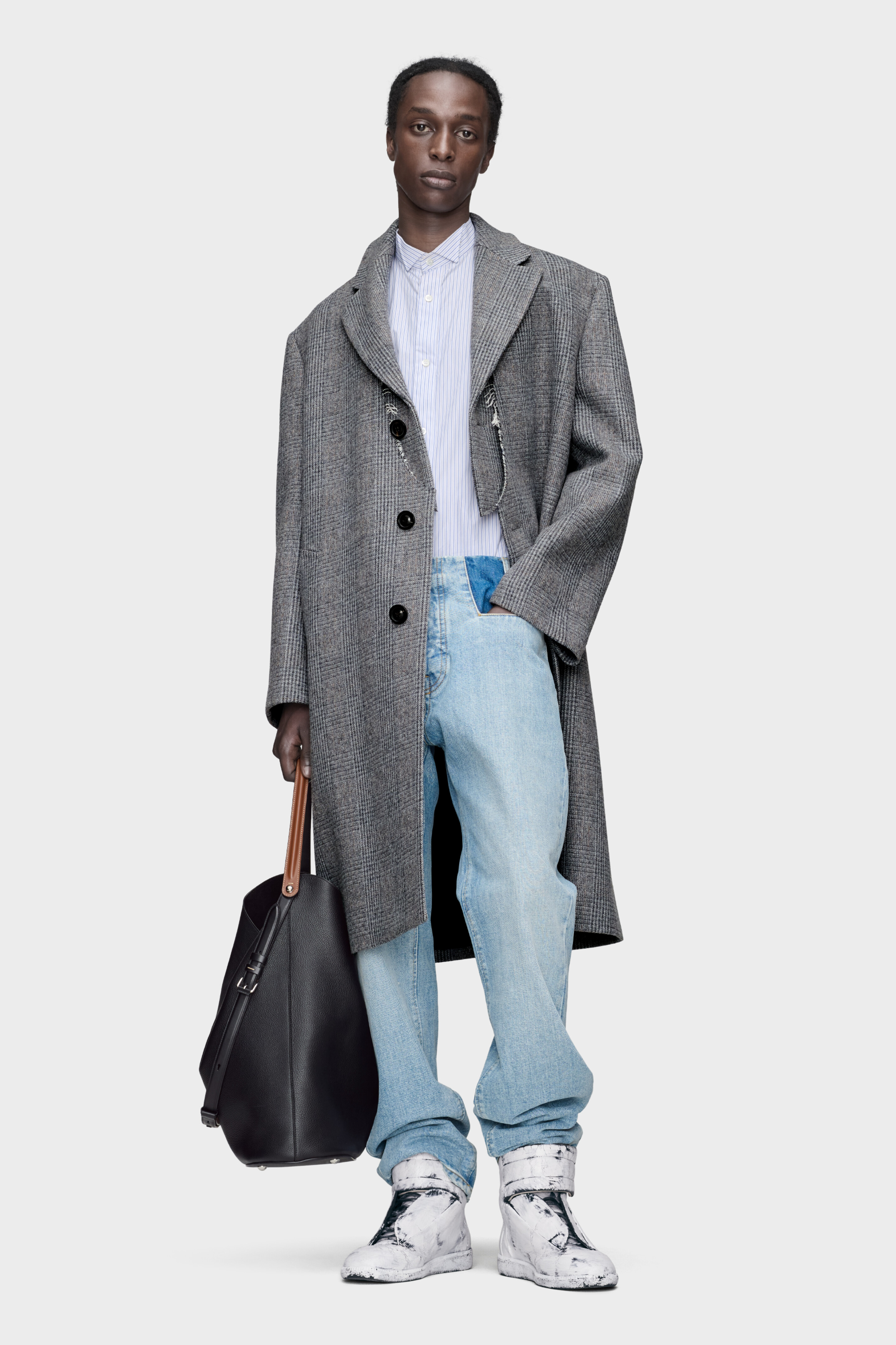 Grey Folded Collar Wool Overcoat | Maison Margiela Official