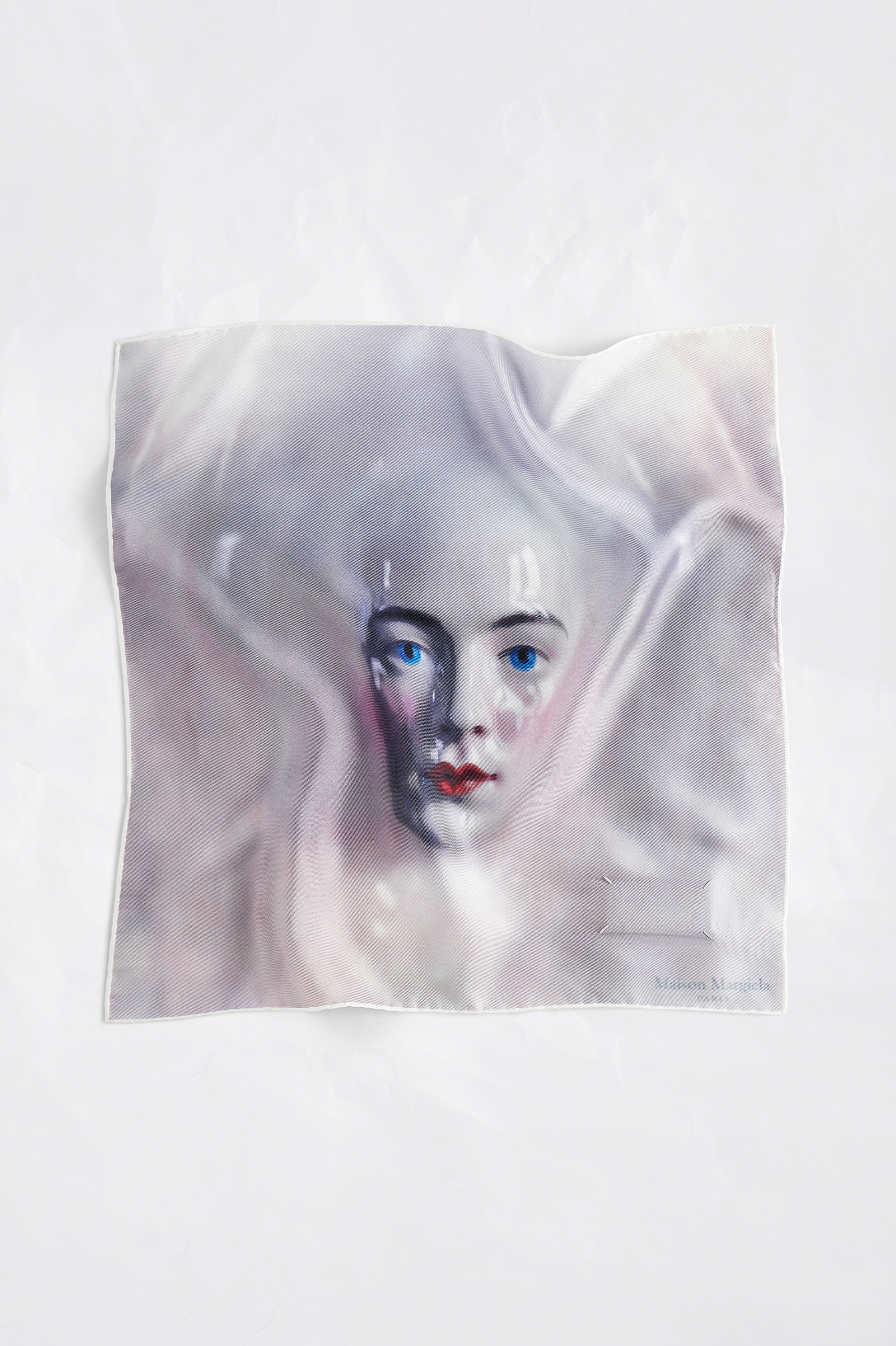 Blue Porcelain Doll Print Silk Scarf | Maison Margiela Official