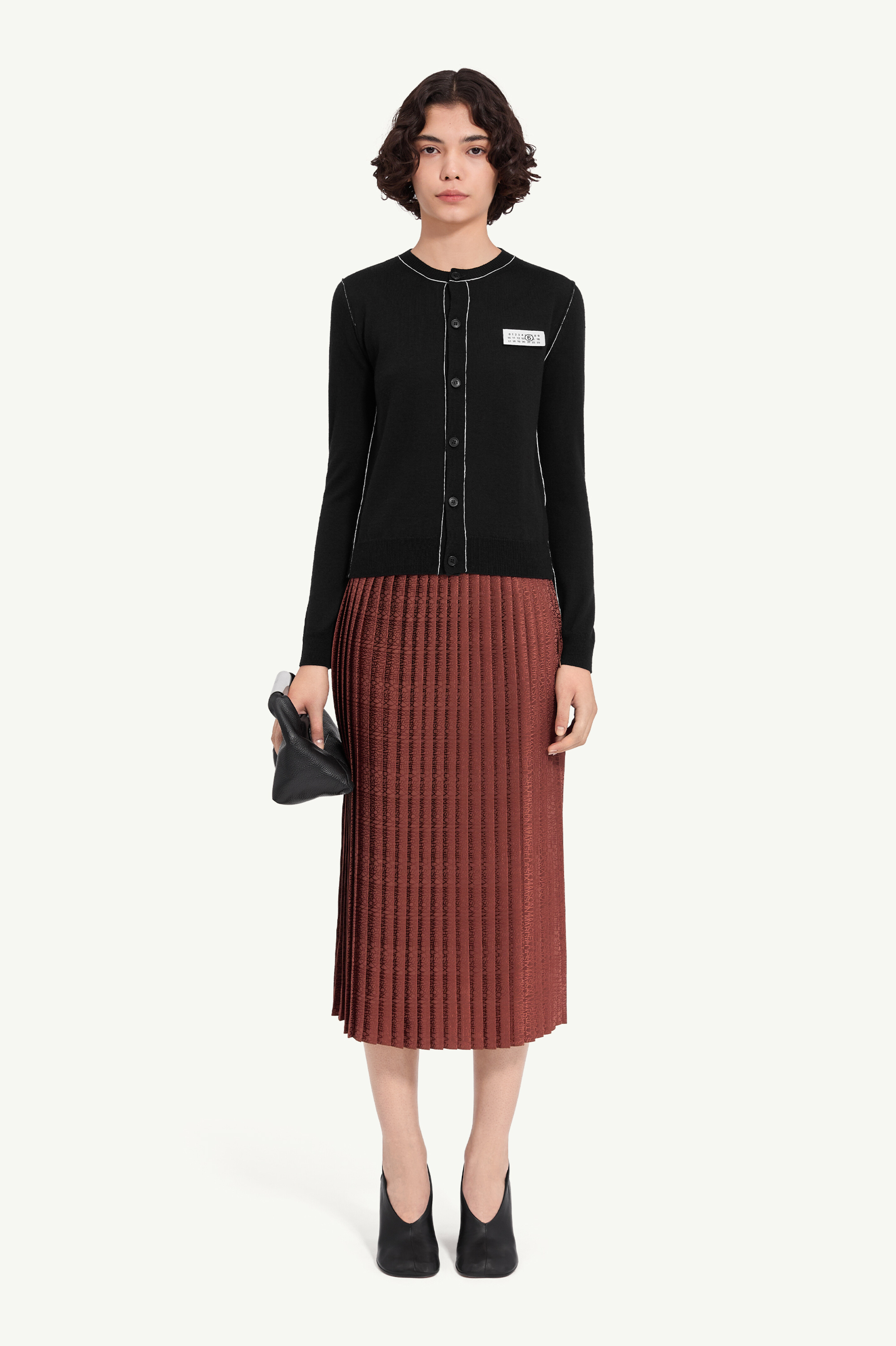 Button-front wool blend knit cardigan