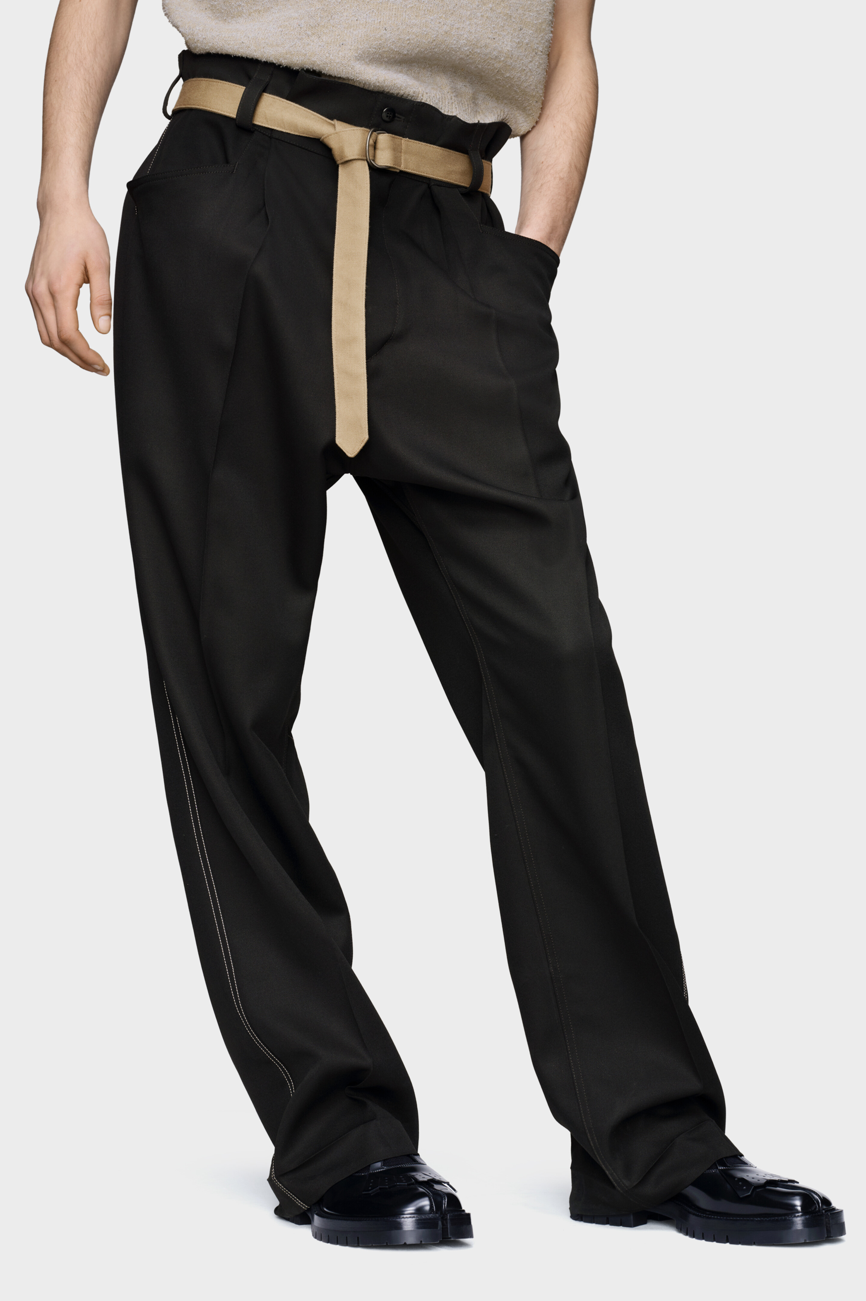 Men's Black Wool Minimal Trousers | Maison Margiela