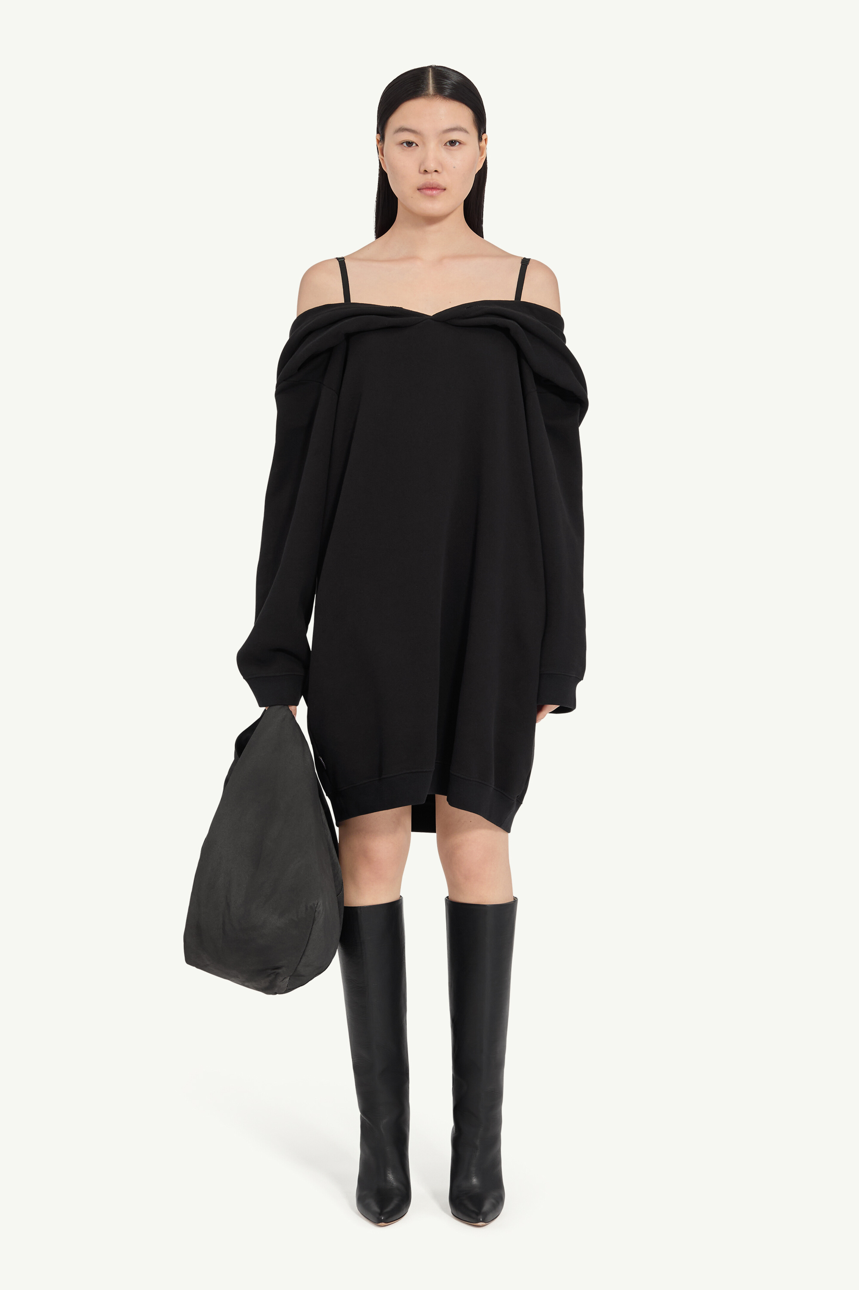 ワンピース MM6 Open-shoulder Black Sweatshirt Dress Women's Cotton Sweatshirt Dress | MM6 | Maison Margiela