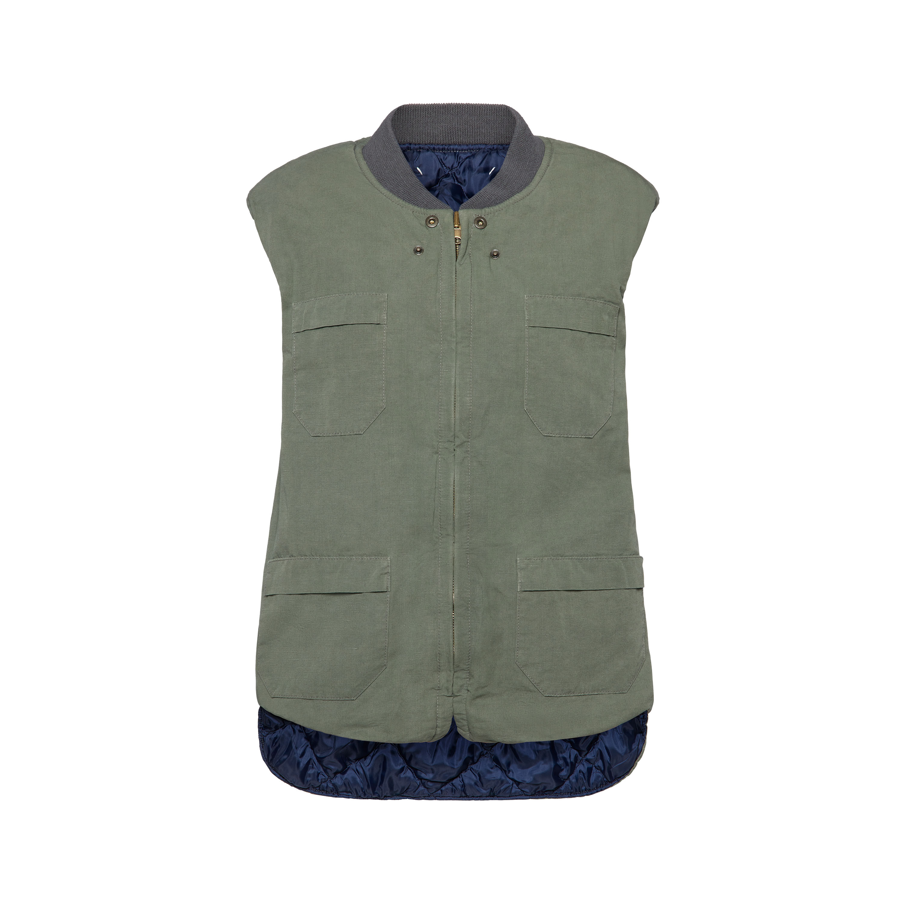 Women's Green Cotton & Linen Reversible Gilet