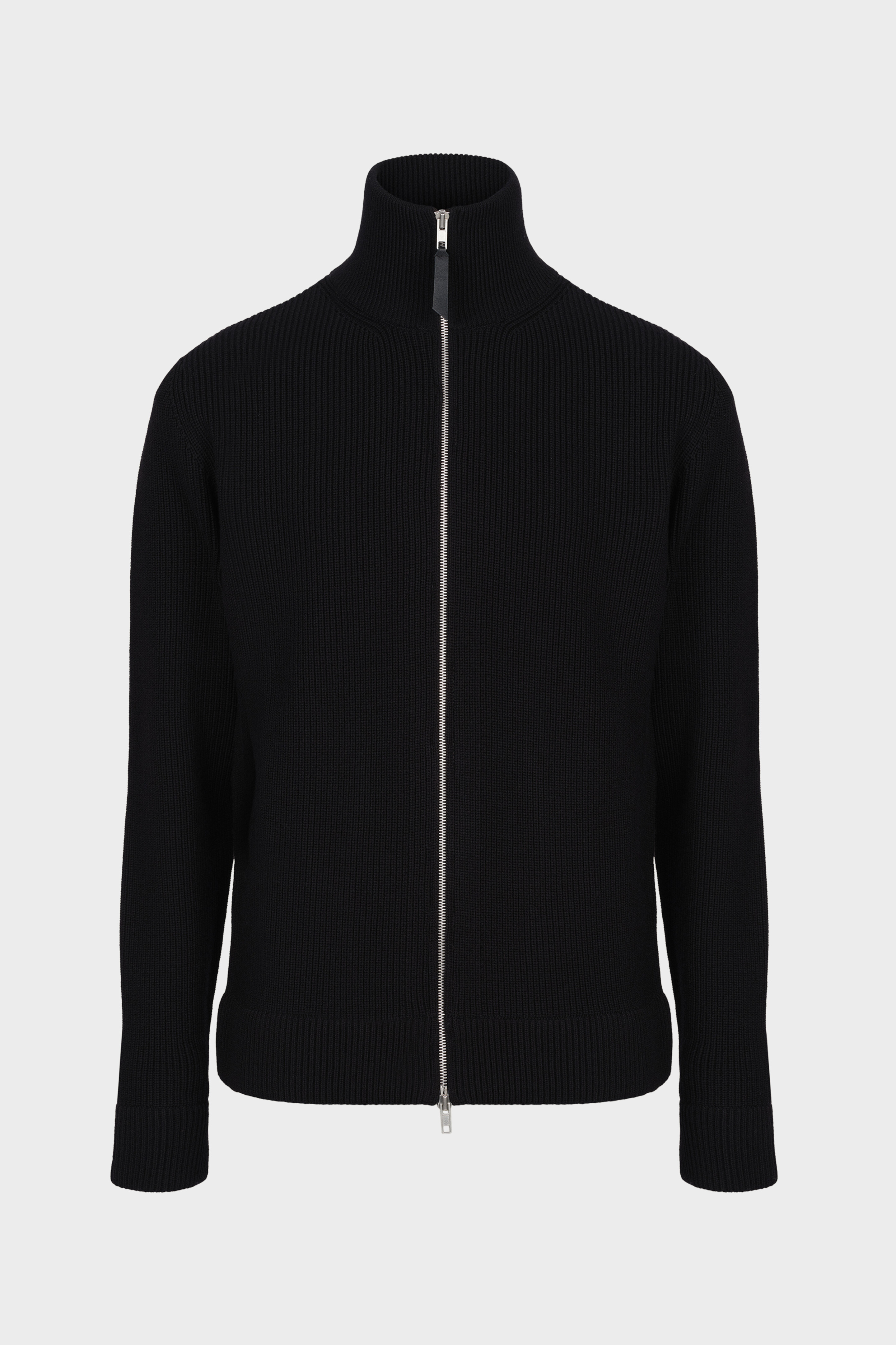 Men's Black Cotton & Wool Knit Zip-Up Cardigan
