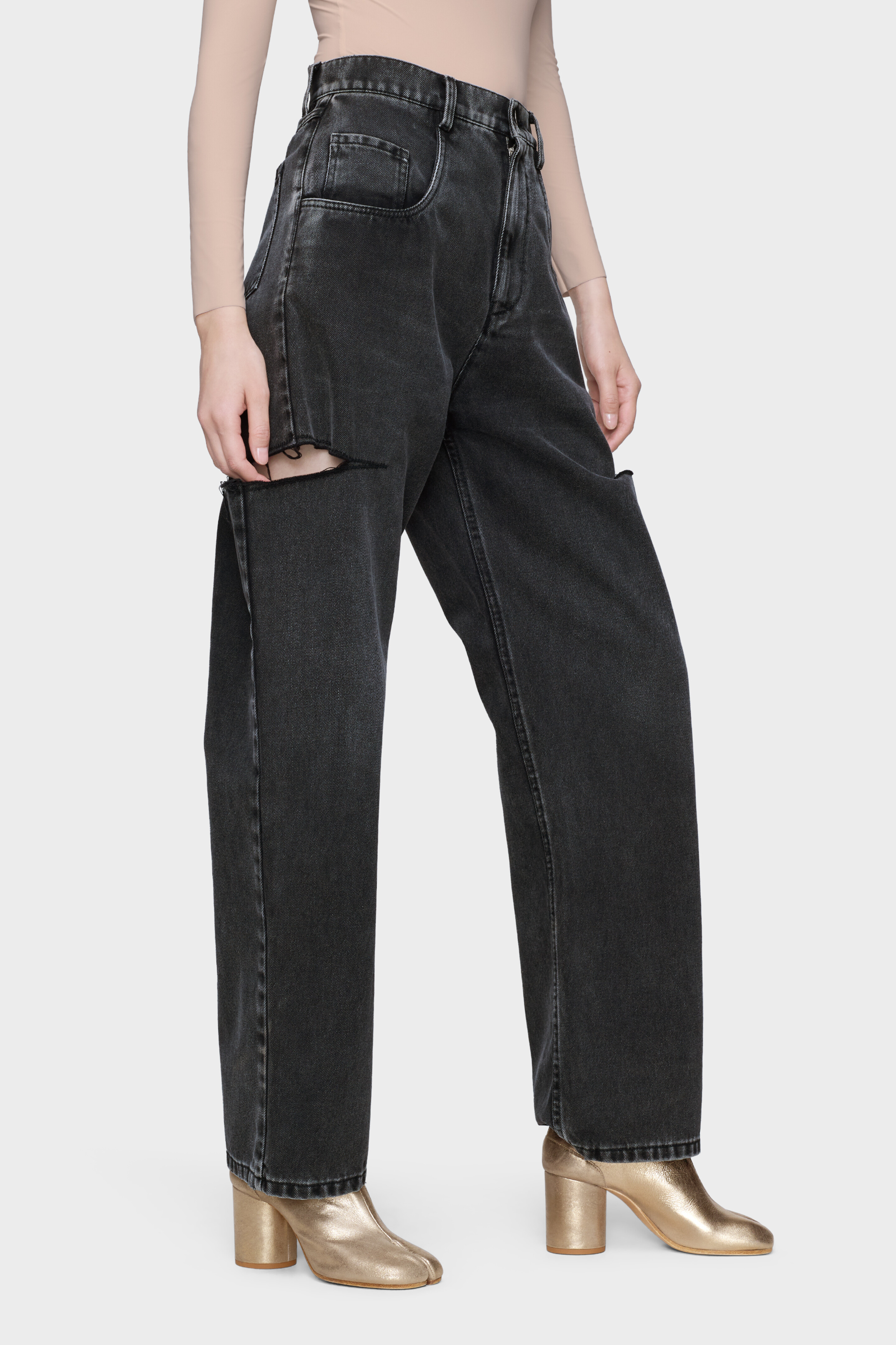 Black High-wasited Cut-Out Jeans | Maison Margiela