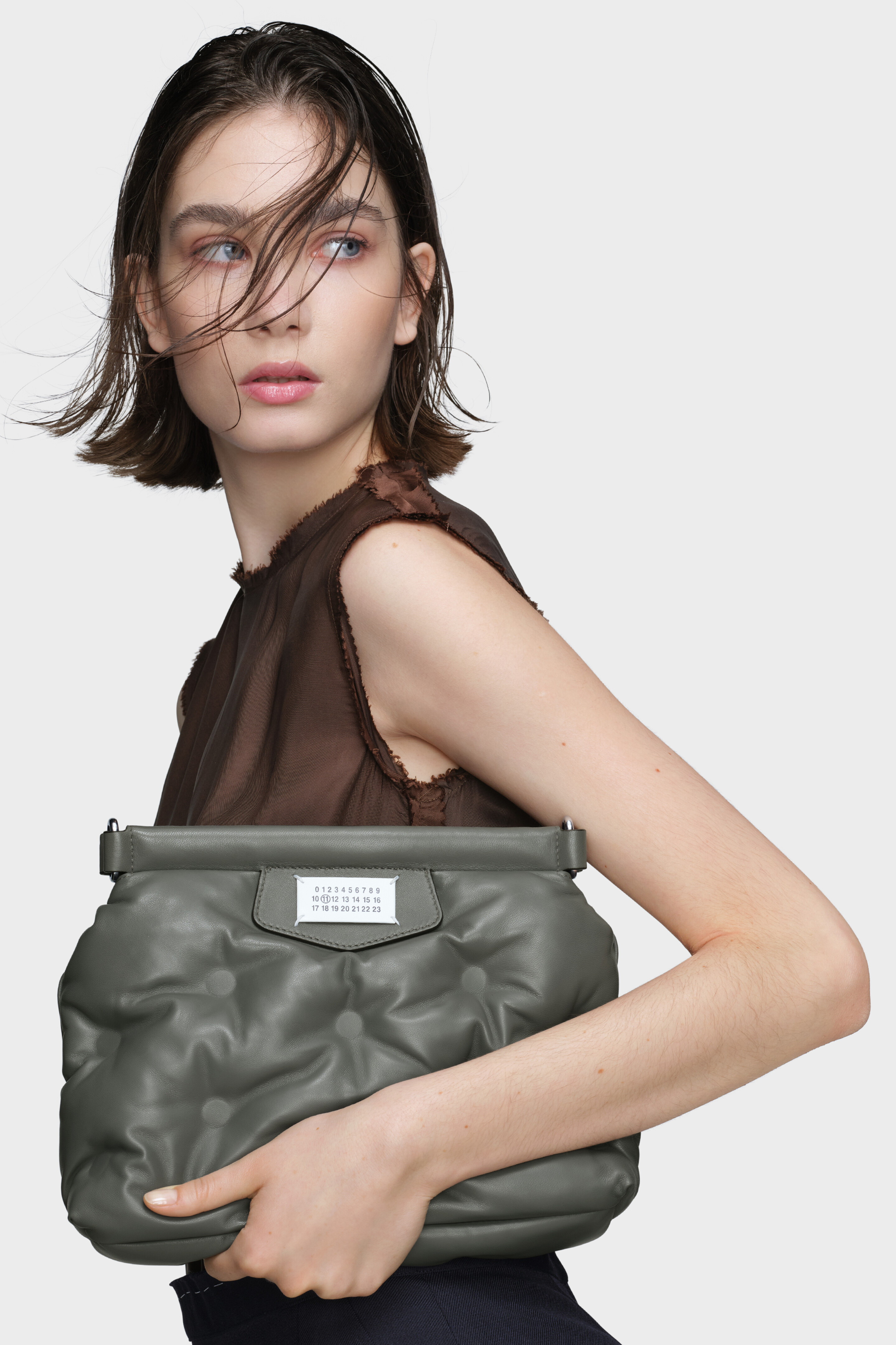 Gray Leather Glam Slam Bag Classique Small | Maison Margiela