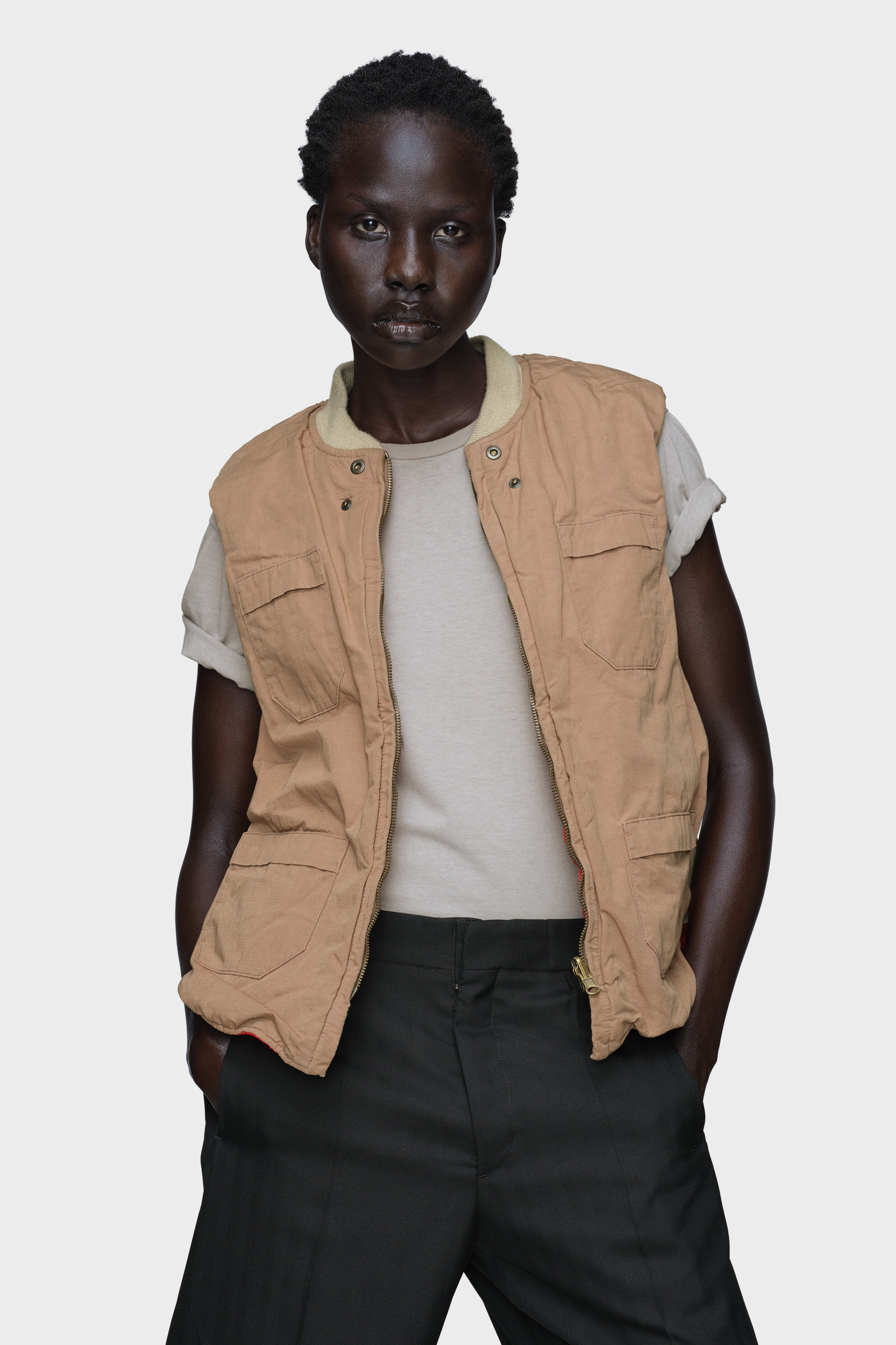 Women's Brown Cotton & Linen Reversible Gilet