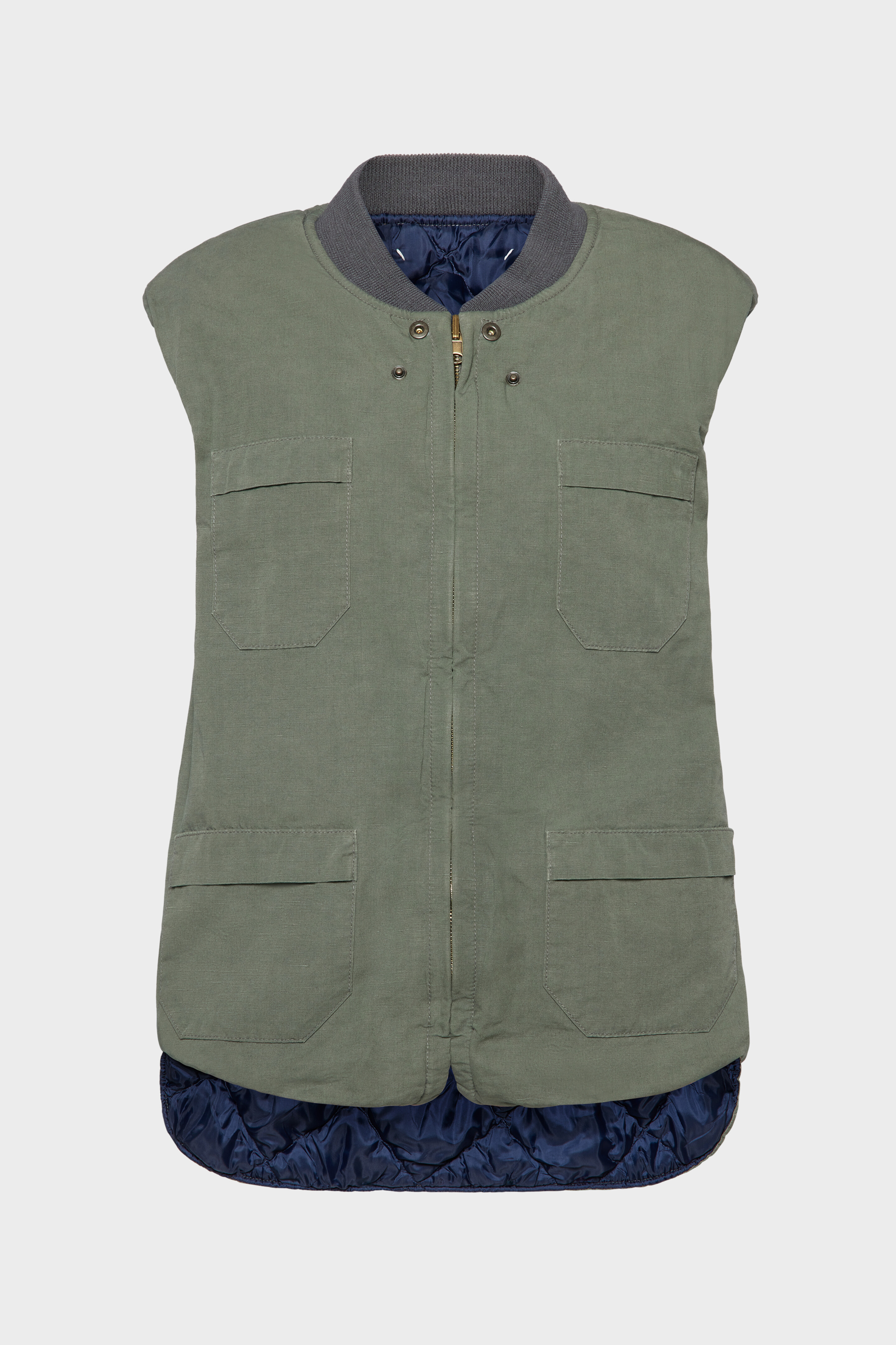 Women's Green Cotton & Linen Reversible Gilet