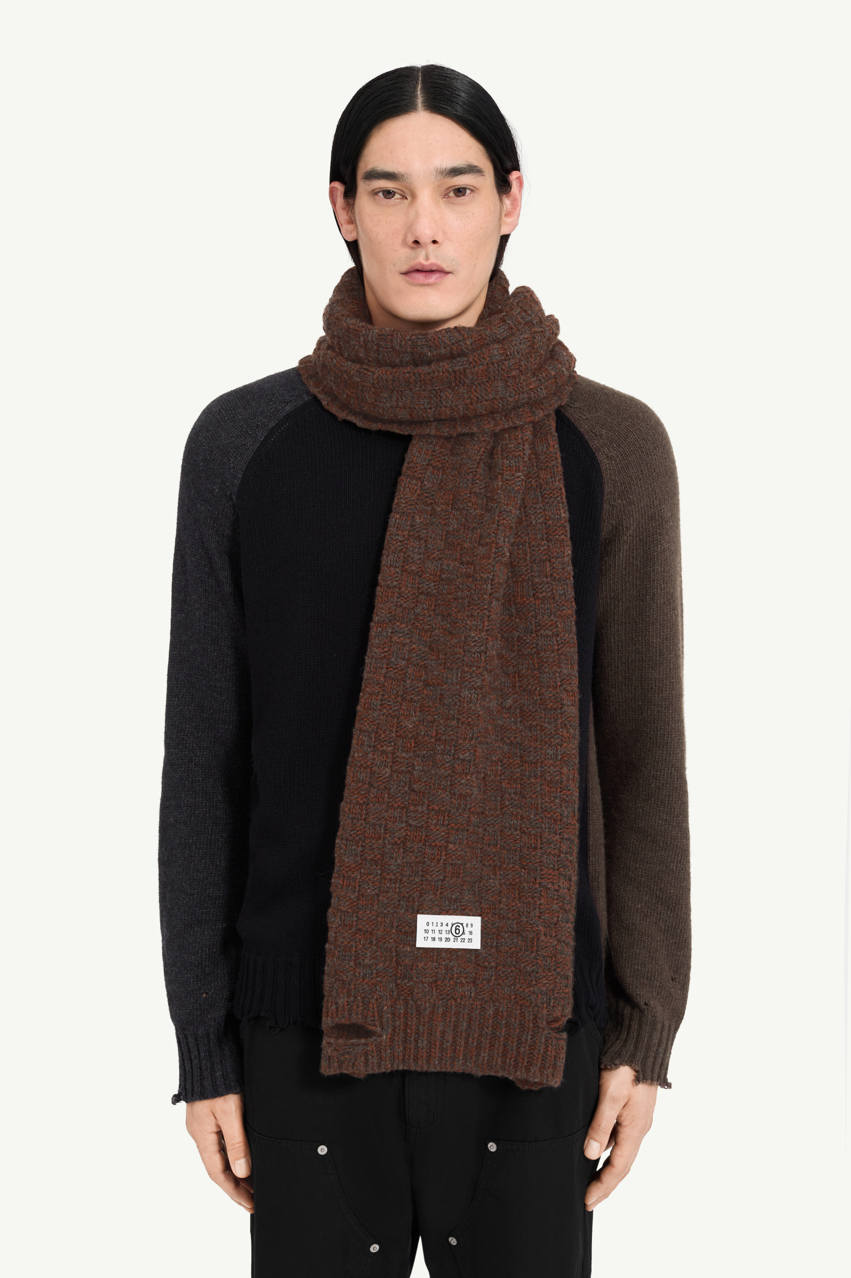 ウールスカーフ ブラウン~~ Men's Wool Scarf | MM6